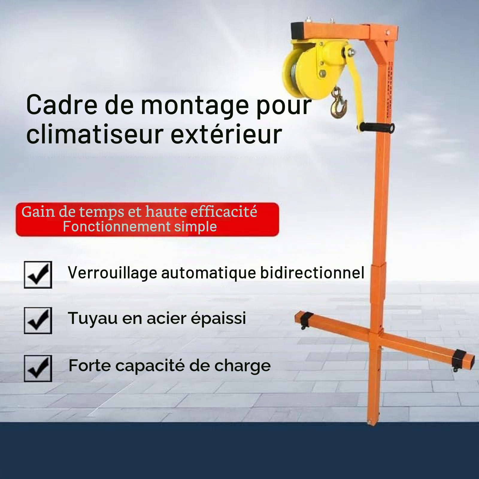Outil de Levage pour Installation de climatisation, Grue de Levage pour climatiseur,Palan Manuel pour Montage,Treuil Manuel pour Grue extérieure,Capacité de Levage : 150 kg 10M