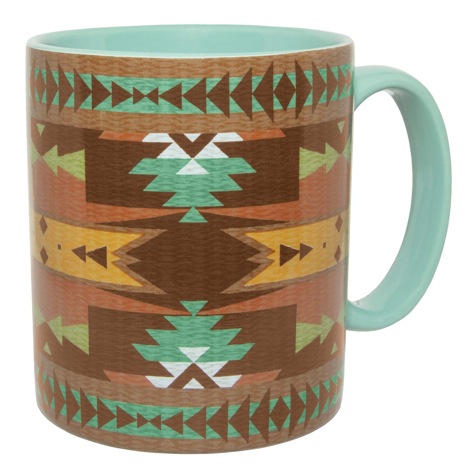 Paseo Road by HiEnd Accents Mesa Coffee Mug Set of 4, Aztec Brown, Orange, Turquoise Ceramic Mugs For Tea Cocoa Hot Chocolate, Cups with Handle for Hot or Cold Drinks, Southwestern Rustic Design