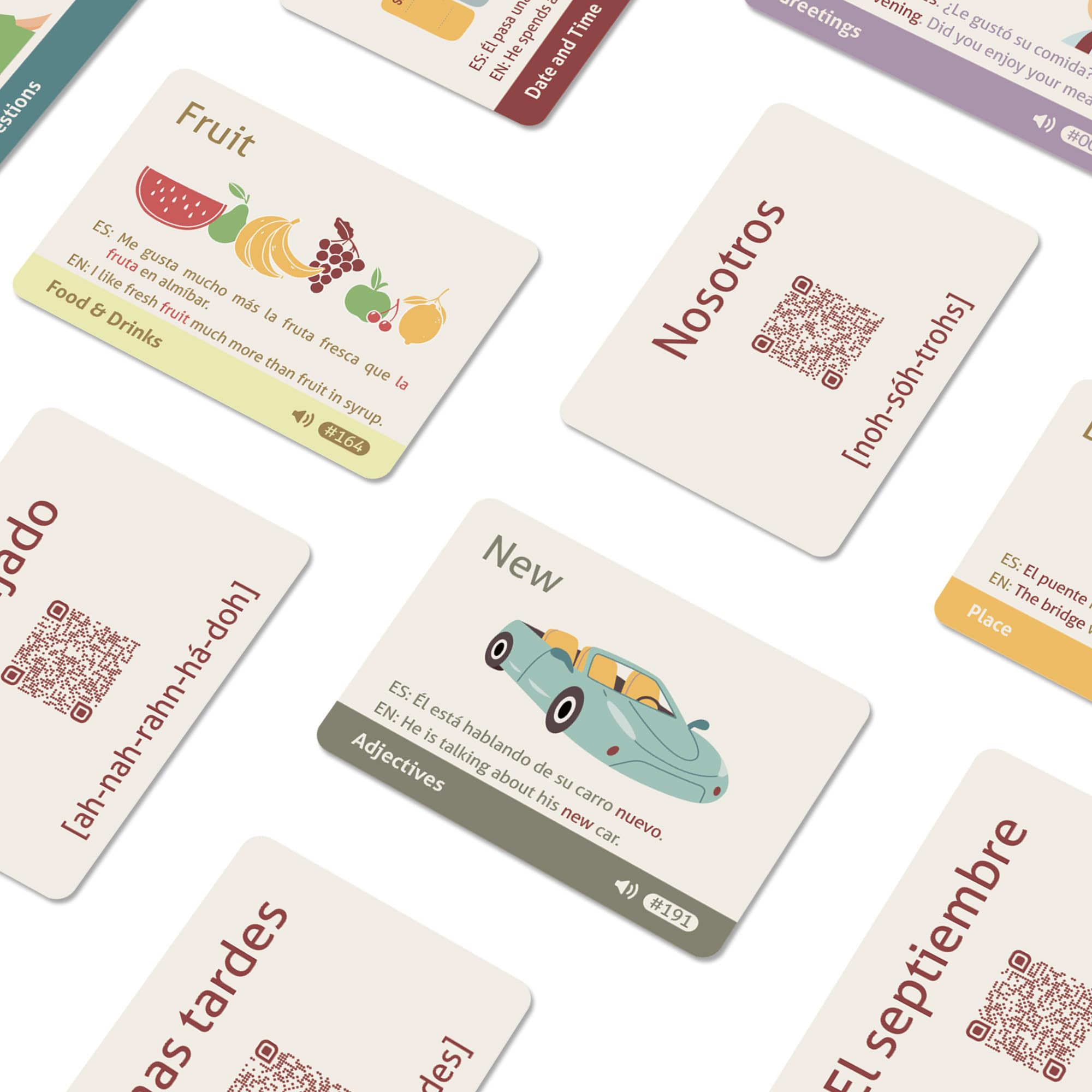 Cartes flash éducatives de vocabulaire espagnol pour débutants