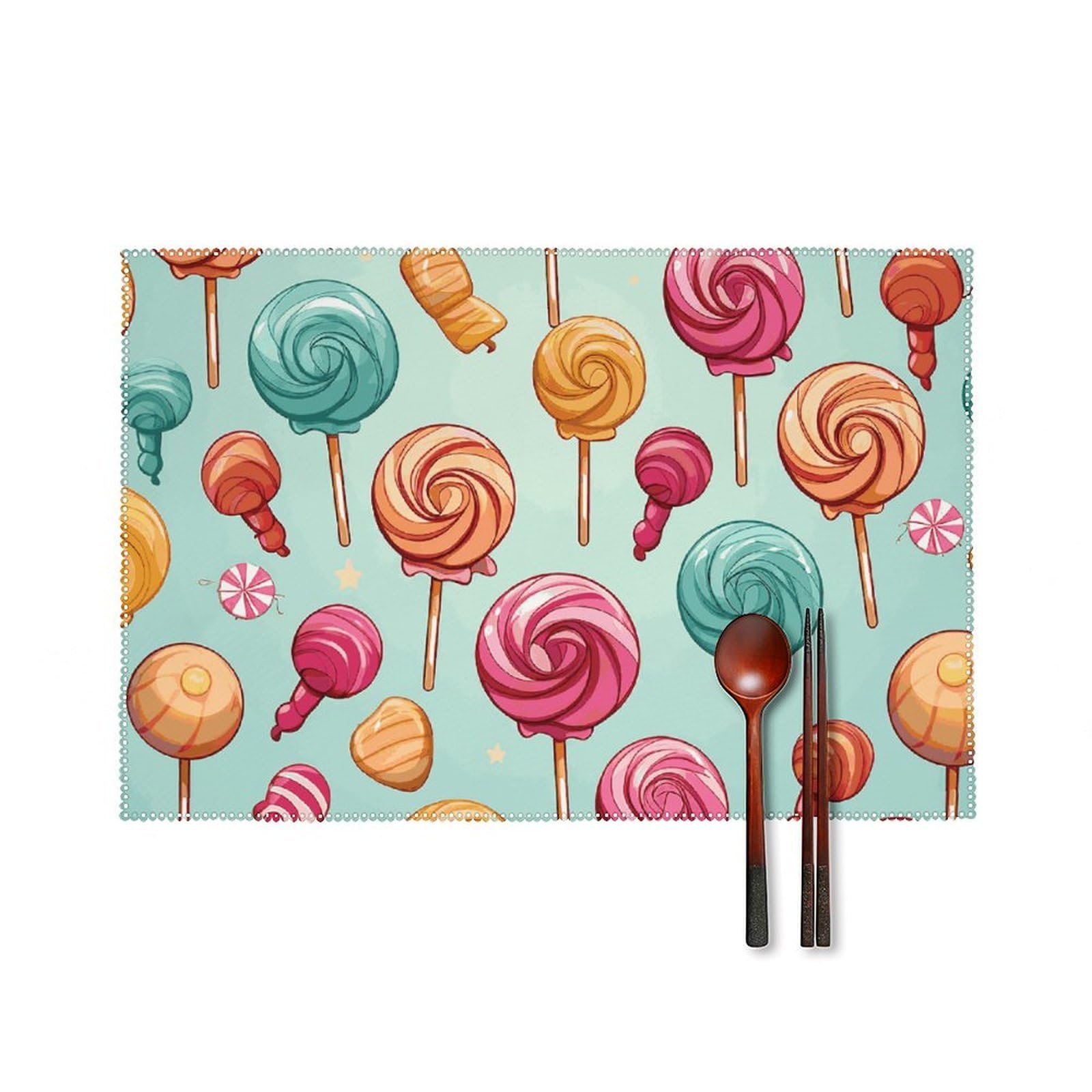 Candy Placemats Washable Not Fade Placemats Practical Heat Resistant Place Mats for Outdoor Patio Table Mats Kitchen Dining Party Decoration