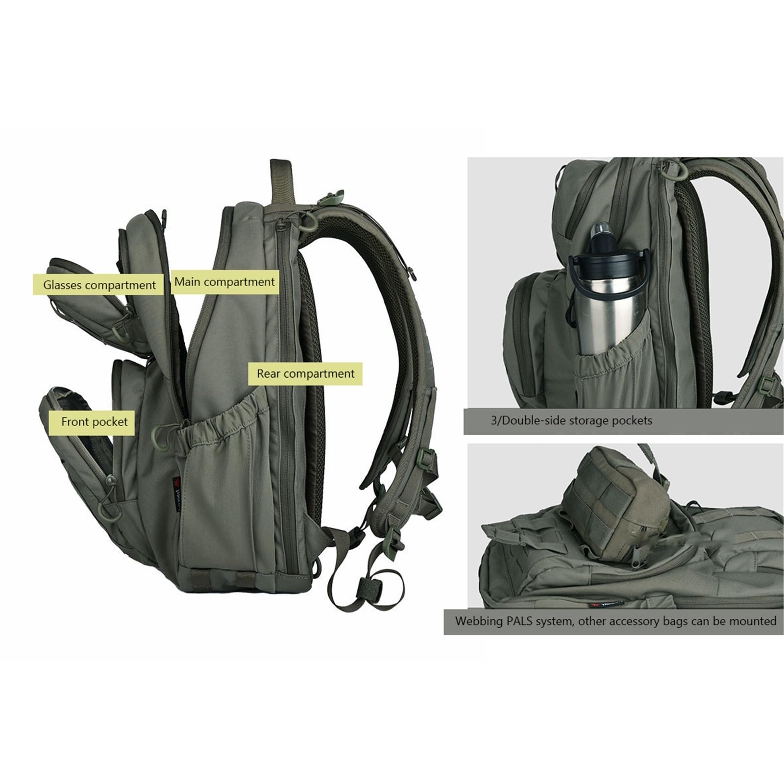 Bulk Knapsack Tactical, Wojskowy Duży 20-35L Taktyczny Wodoodporny Plecak Podróżny, Plecak Dzienny, Oddychająca Torba Podróżna Na Laptopa, Do Plecaków, Trekkingu, Jazdy Rowerze Rowerze(Khaki)