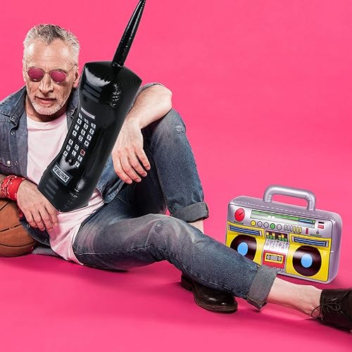 Miniatura 5 de Boombox inflable y teléfono móvil, 2 piezas, suministros de decoración de fiesta de los años 80 y 90, accesorios de cosplay, raperos, hip hop,
