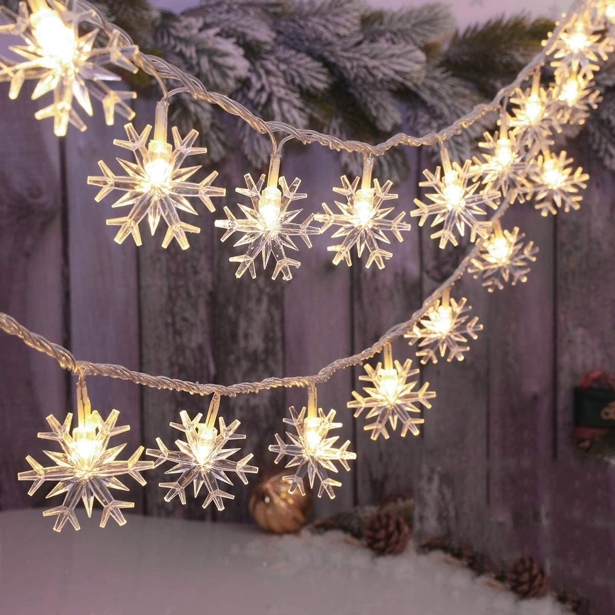 KAILEDI Christmas Decorations, 19.6 ft 40 LED Battery Operated Snowflake String Lights, 2 Modes Waterproof Christmas Lights for Christmas Decor Party Garden Patio Indoor Outdoor