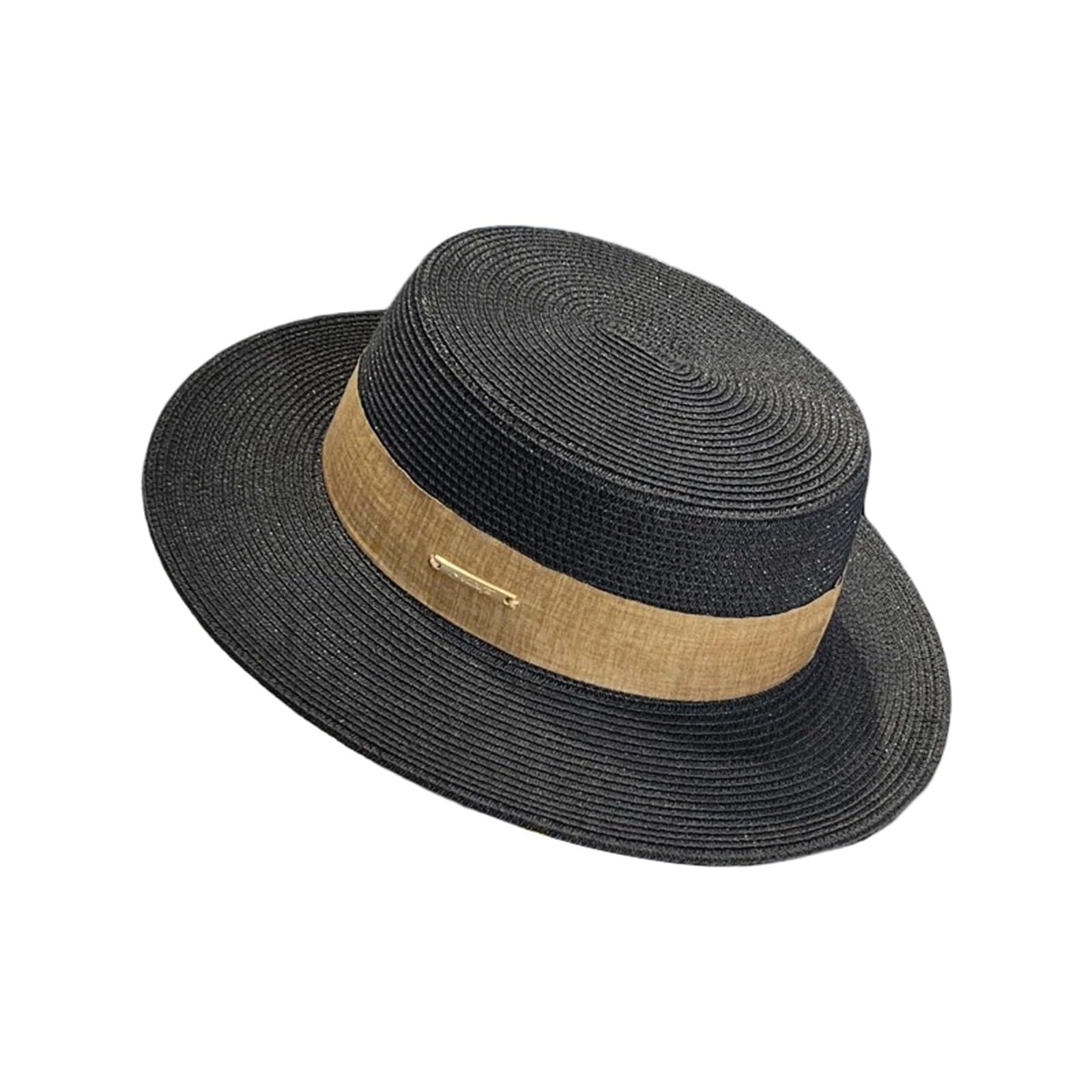 Générique Chapeau Femme Été Grand Bord en Paille de Palmier Tressée Légère Respirante Confortable - Chapeau de Soleil Élégant pour Plage Tropicale Look Ethnique Mode Chic Estivale