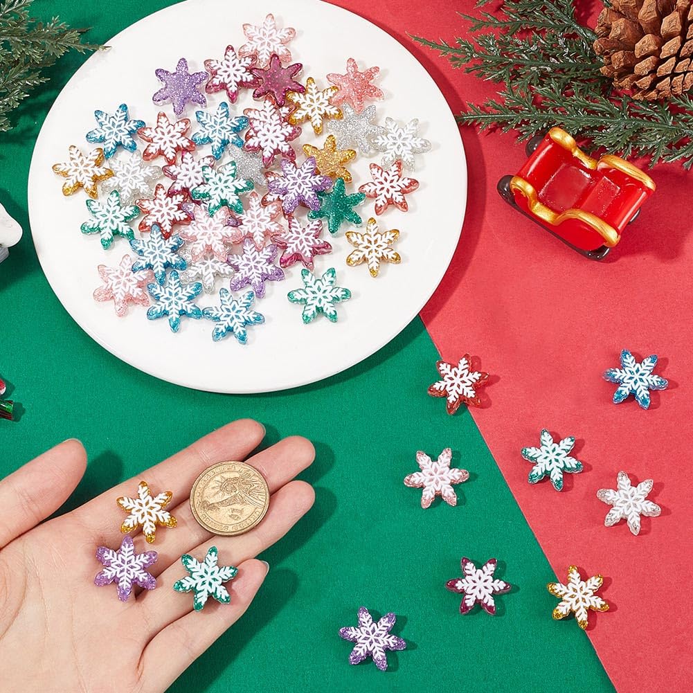 SUNNYCLUE 48Pcs 8 Colors Snowflake Cabochons Bulk Christmas Resin Charm White Red Blue Winter Xmas Decoration Snowflakes Flatback Mini Charms for Scrapbooking Art Crafts Jewellery Making Accessories - Image 3