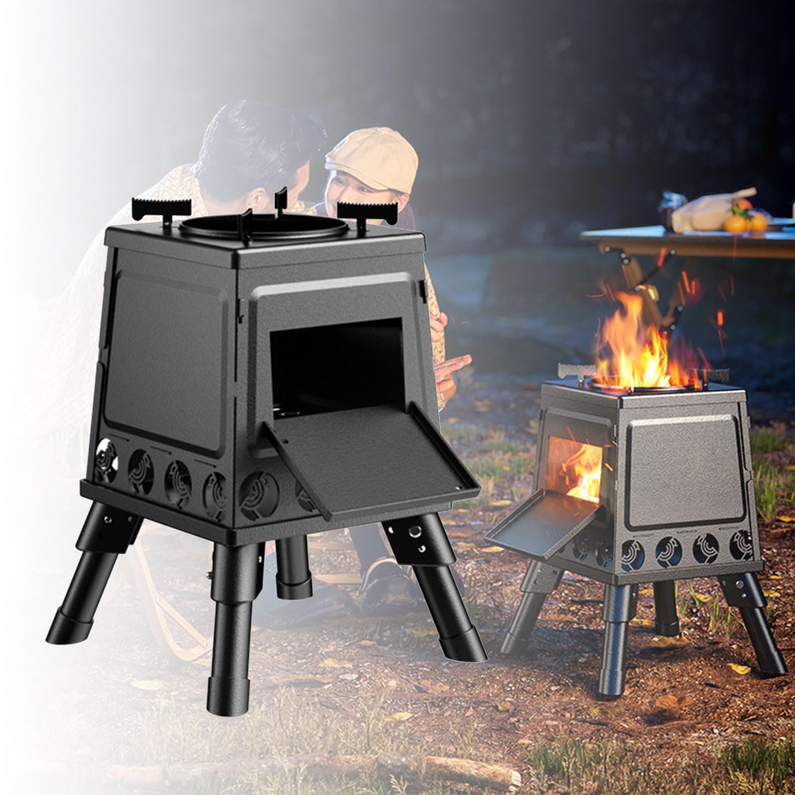 Eiwitany Stainless Steel Folding Wood Burning Stove - Mini Camping Cooker For Hiking, Picnics, And Outdoor Adventures - Lightweight Firewood Stove