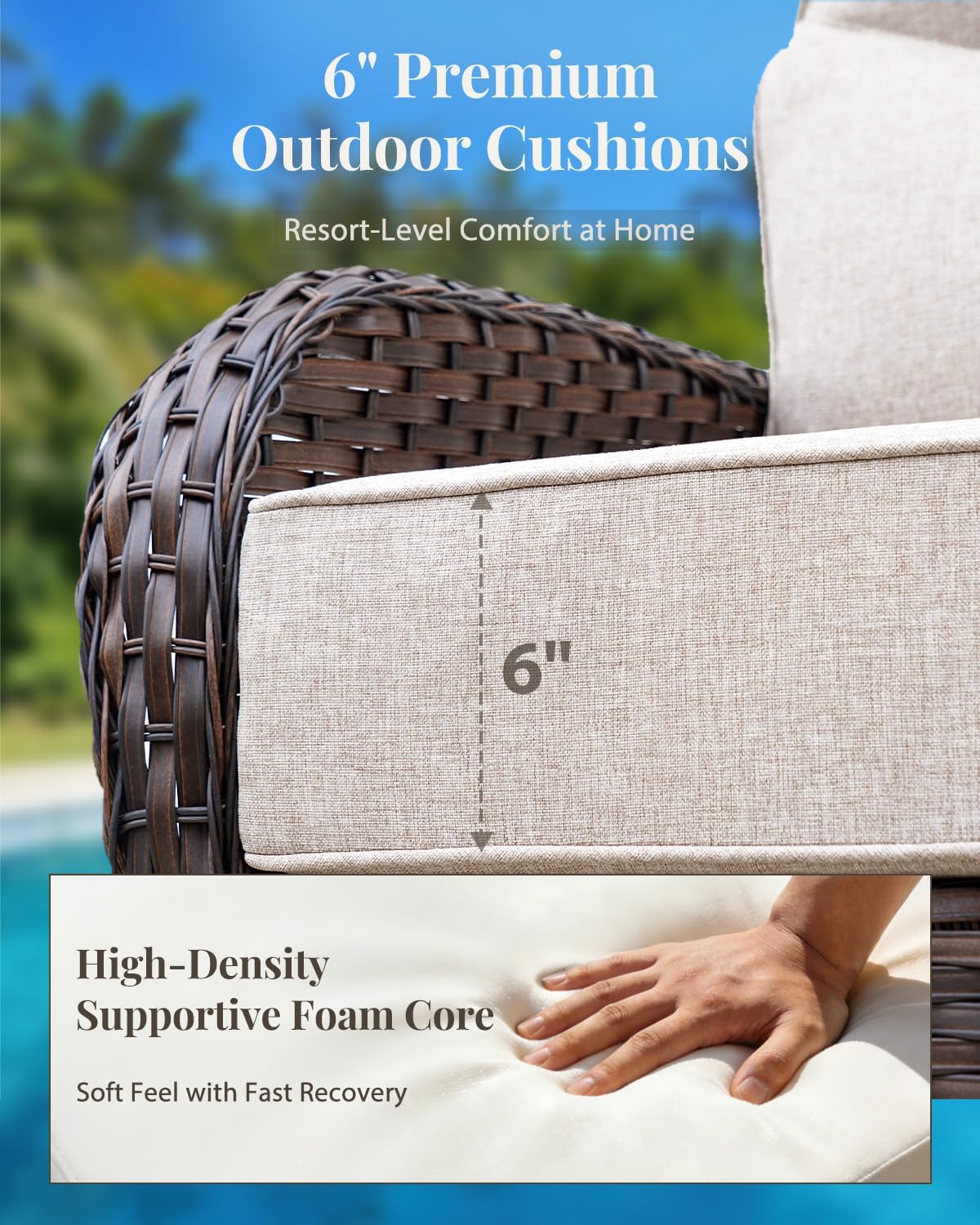 Patio Furniture Set with Luxury 6" Cushions, 5 Pieces Swivel Rocking High Back Patio Chairs and Ottoman, Outdoor Wicker Conversation Set for Deck, Porch, Backyard, Poolside, Beige