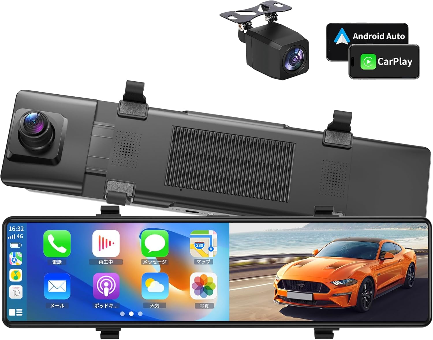 前後ドラレコ　ディスプレイオーディオ CarPlay Android auto バイクドライブレコーダー Carplay/Android Auto ≪人気≫【P10倍