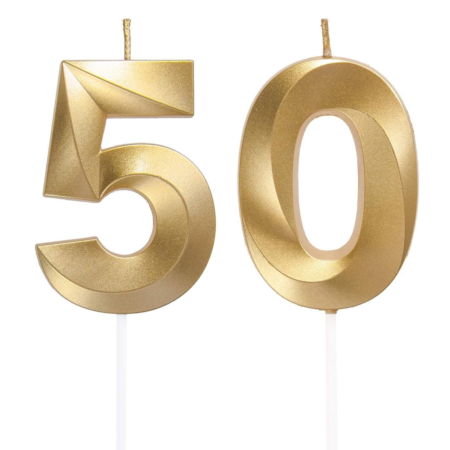 Qikaara Gold 50Th Birthday Candles, Number 50 Candle, Happy Birthday Candle, 3D Digital Candles For Birthday Cake, Glitter Cake Topper Decorations For Birthday Wedding Anniversary Celebration Party