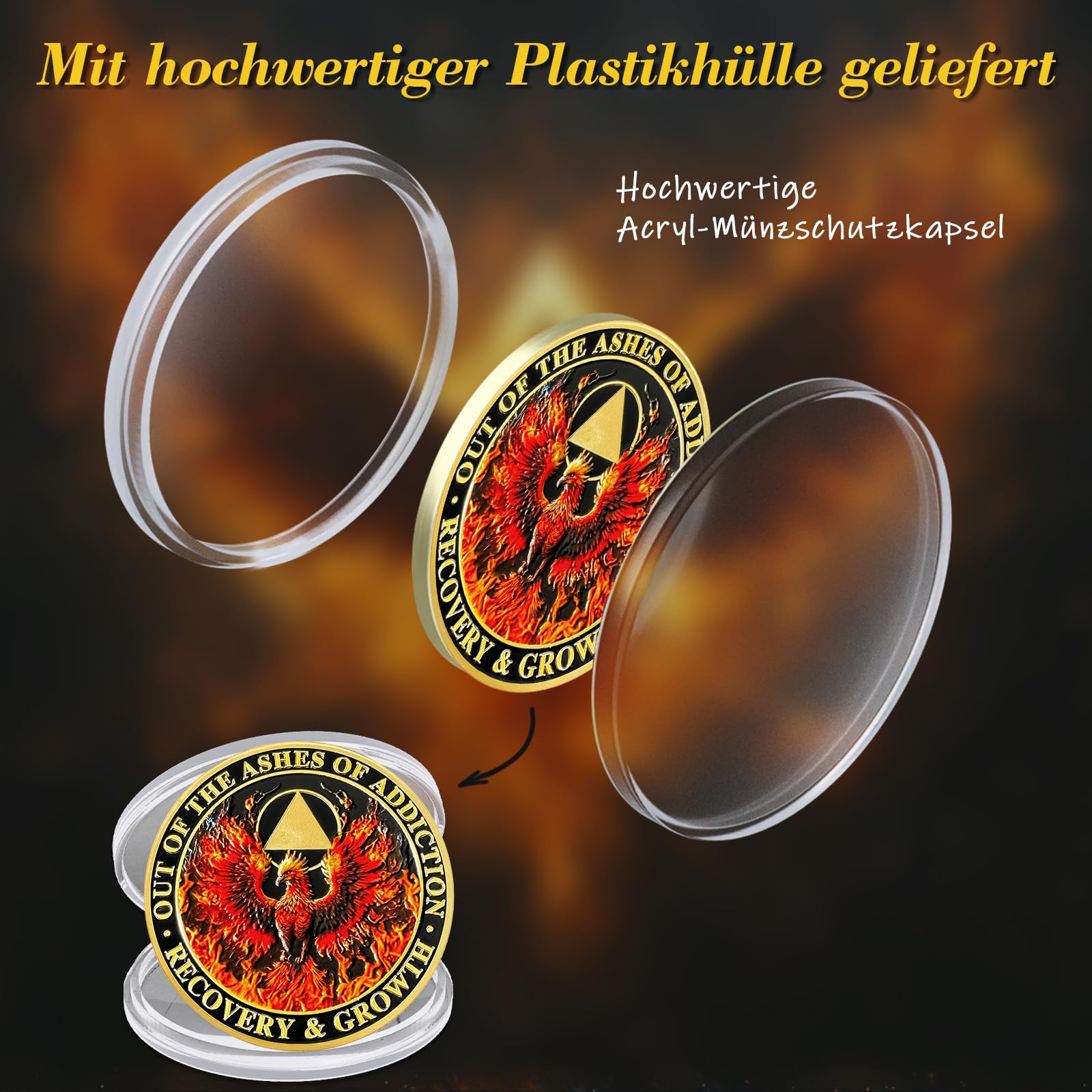 Phoenix in Fire Sobriété Pièce de monnaie Flamme Sobriété Puce AA Pièce AA et Médaillon Recovery Chip Sobriété Timbre Sobriété Cadeaux pour Hommes Femmes Alcooliques Cadeau Anonyme