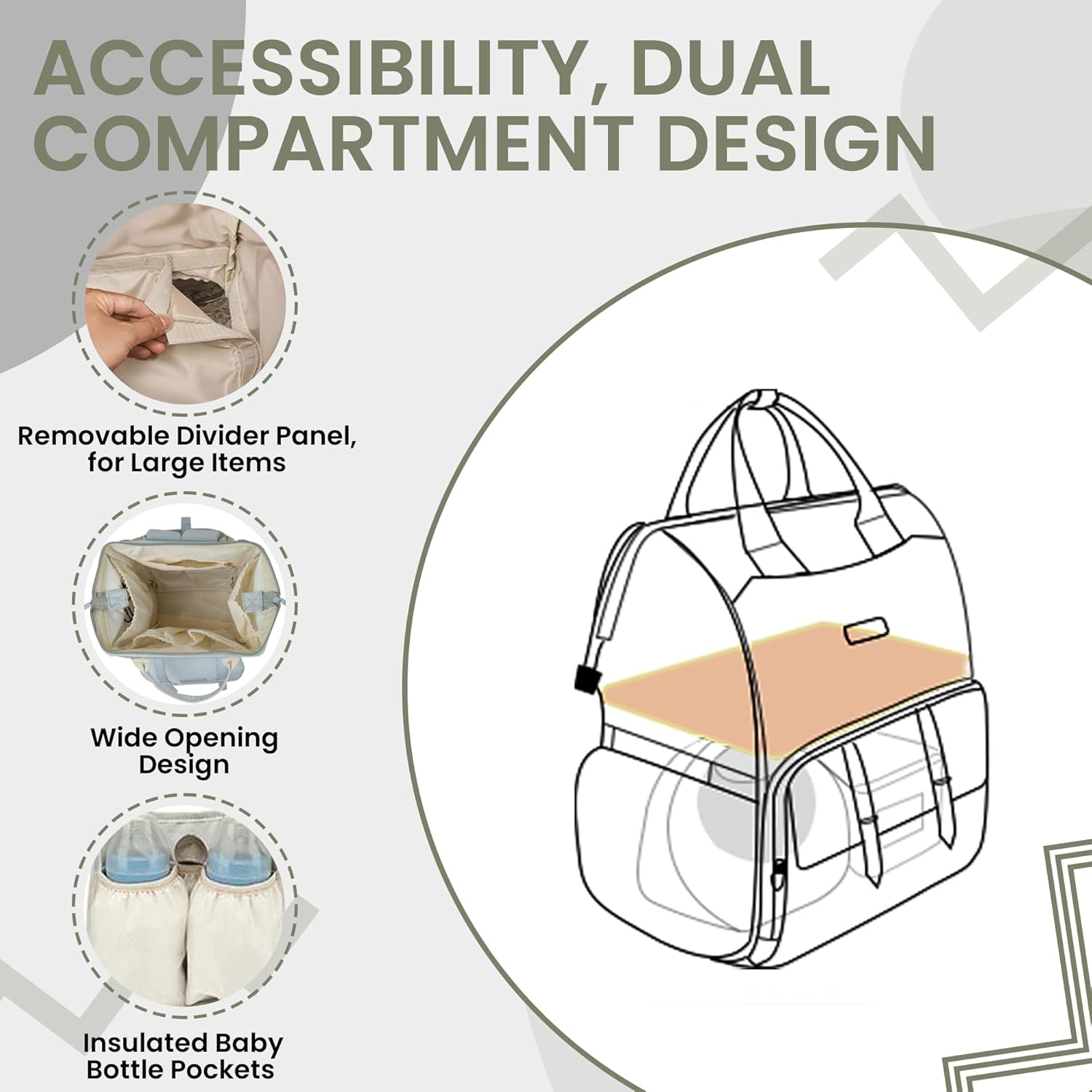 DLNIA Baby Diaper Backpack - Large Diaper Bag with Insulated Pockets, Stroller Straps, Independent Milk Bottle Warehouse and Anti-Theft Back Pocket- Light Blue.