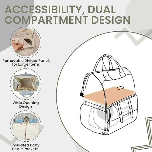 Miniatura 4 de Mochila de pañales para bebé, bolsa grande para pañales con bolsillos aislados, correas para cochecito, almacén de botellas de leche independiente y