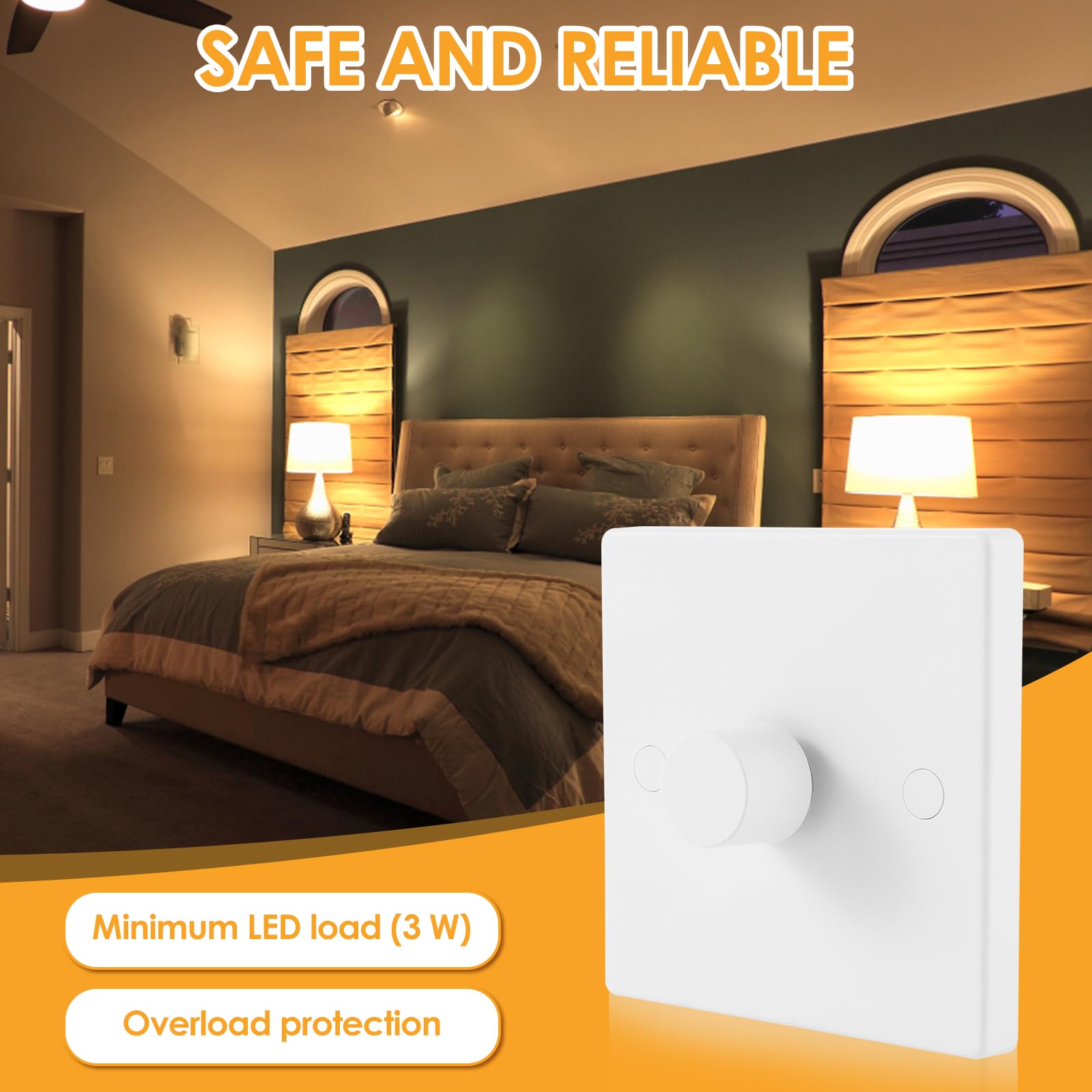 LED Dimmer Switch UK Standard with Overload Protection Dimmer Light Switch Trailing Edge Dimmer Switch Electrical Intelligent Single Wall Dimmer Switches 3-100 Watt for LED Lamp - Image 4