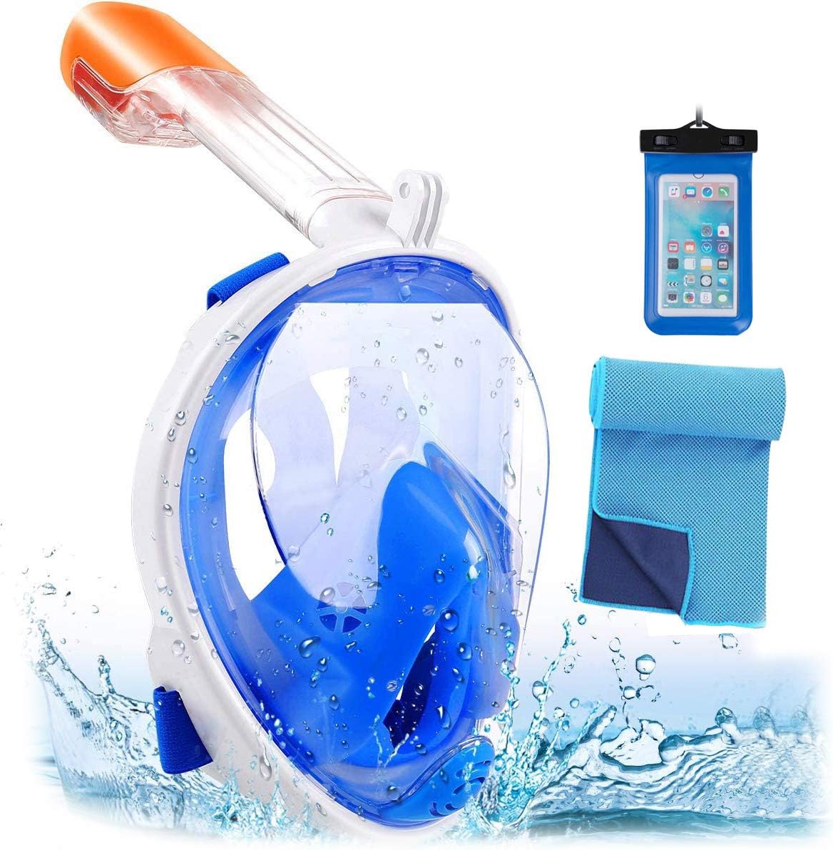180ยฐ Full Face Snorkel Mask - Panoramic Seaview Diving Mask and Snorkel with Mount Anti-Fog Anti Leak Swim Mask for Adults