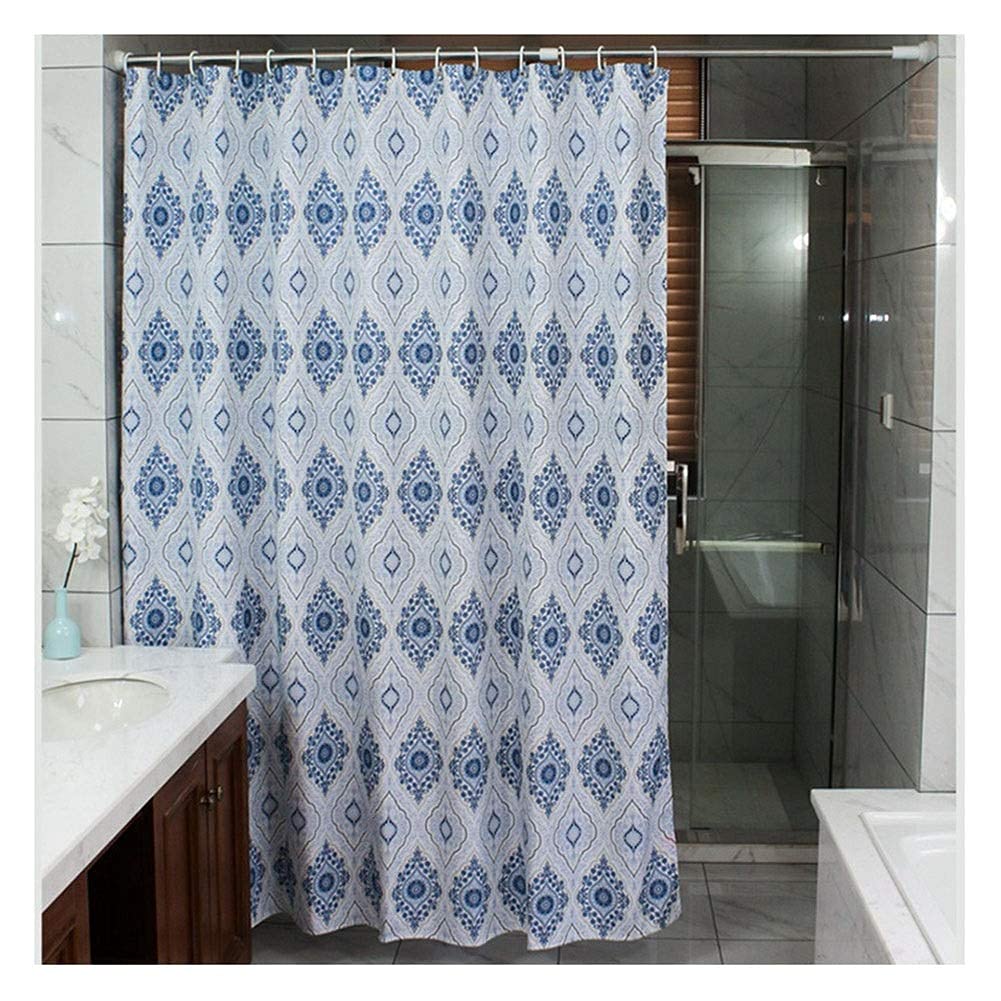 Rideau de douche en tissu polyester bleu et blanc imperméable long rideau de bain 3D