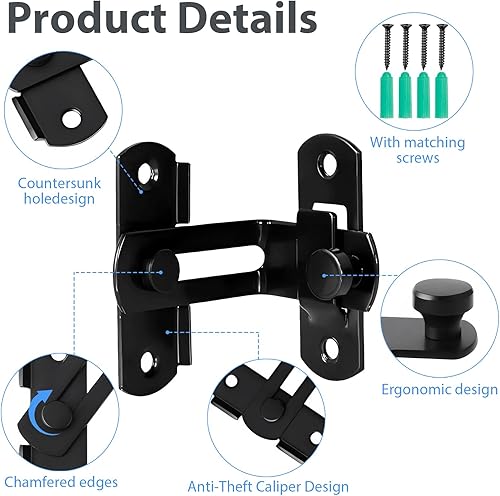 Miniatura 3 de 2 juegos de cierres de puerta corredera para puerta de granero con fácil instalación para gabinetes, armarios, puertas de ventana