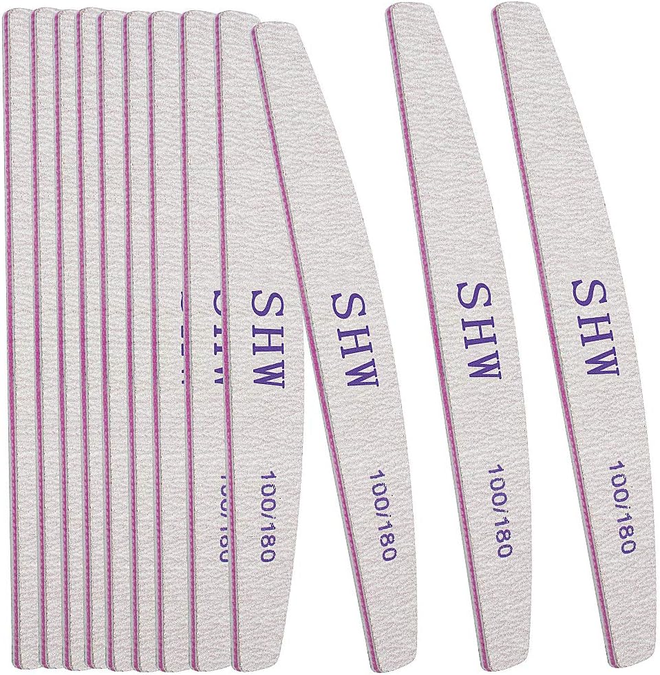 12 Pack Professional Nail File Set Double-Sided 100/180 Grit Emery Board Manicure Tools for Nail Grooming and Styling (White)