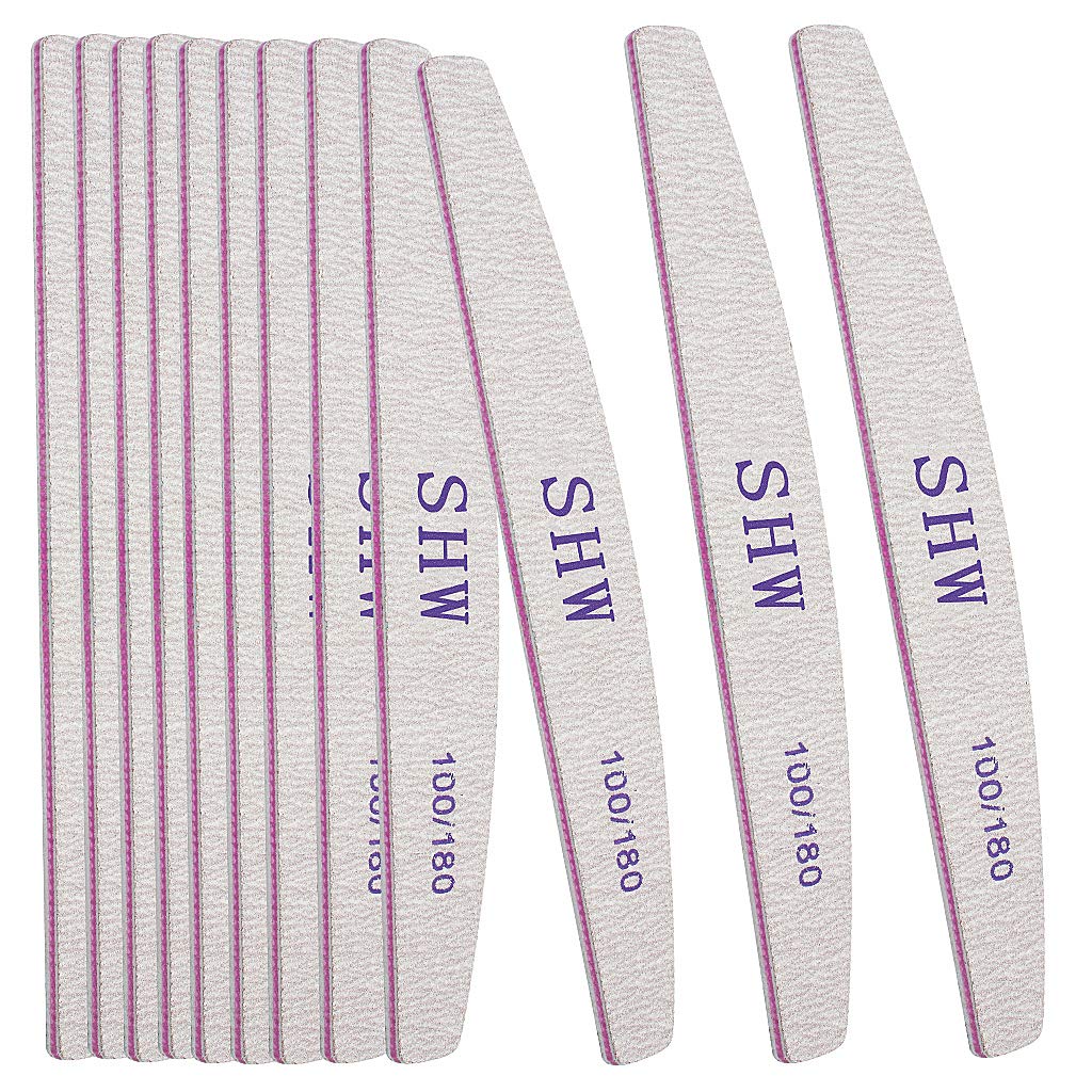 12 Pack Professional Nail File Set Double-Sided 100/180 Grit Emery Board Manicure Tools for Nail Grooming and Styling (White)