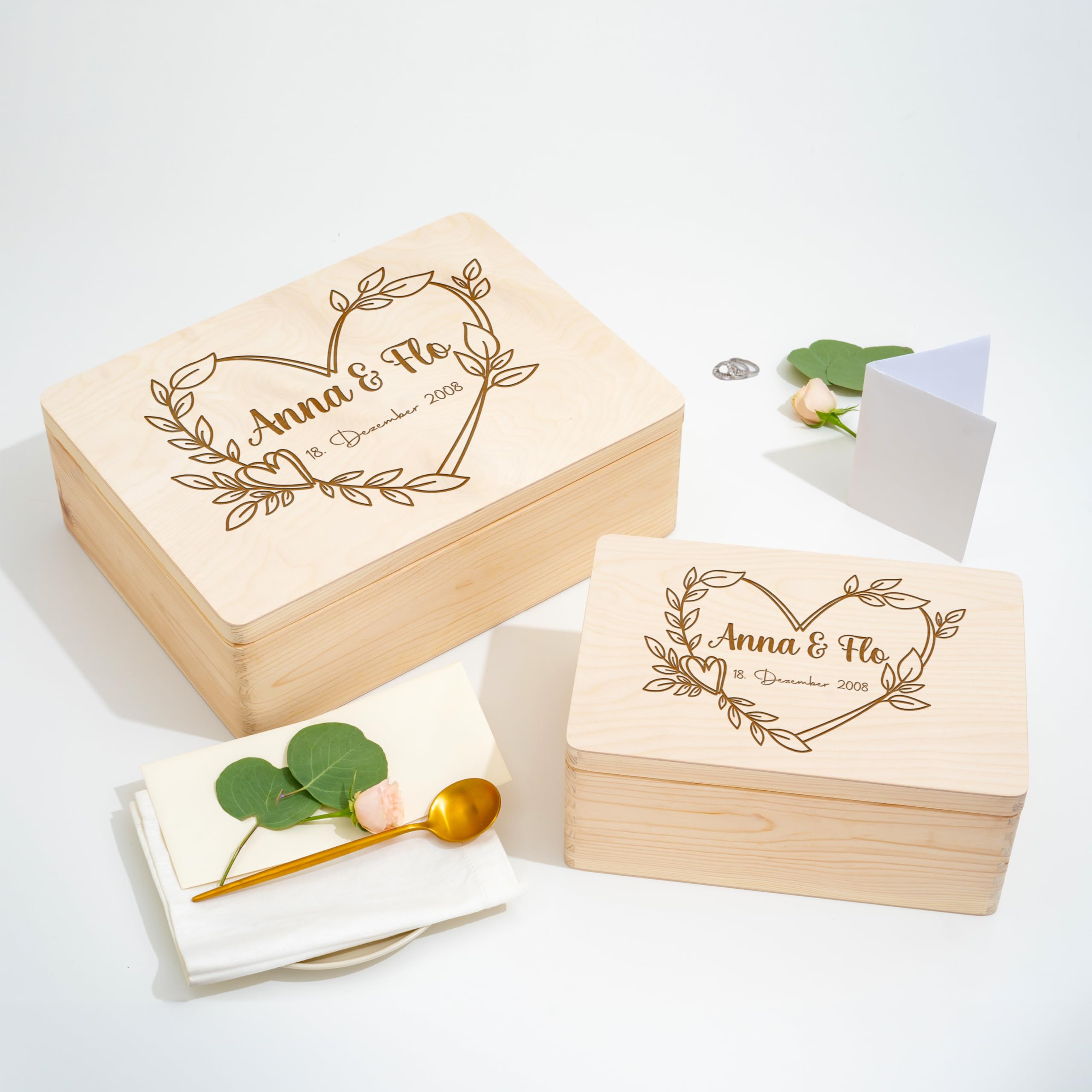 Personalisierte Erinnerungsbox für Paare Erinnerungskiste zur Hochzeit Hochzeitsgeschenk Geschenk Jahrestag Valentinstag Brautpaar Braut Trauzeugen Trauung Holzkiste Karten Kiste Holz