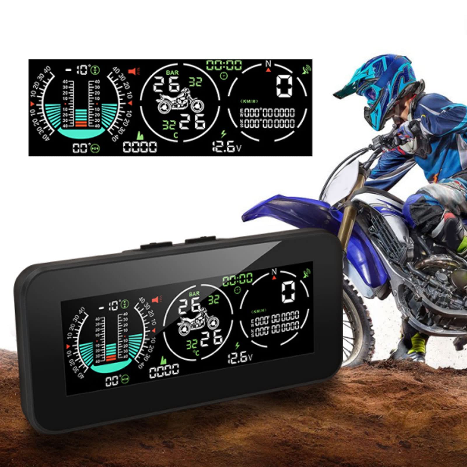 Sistema de control de presión de neumáticos ABS, medidor de gradiente resistente a altas temperaturas, pantalla HUD GPS con 2 sensores TPMS externos para motocicleta