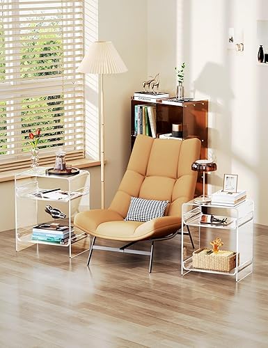 Miniatura 68 de Mesa de tocadiscos de acrílico con estante de almacenamiento, mesa auxiliar transparente (naranja, grande) Naranja,Negro -,Claro,Azul