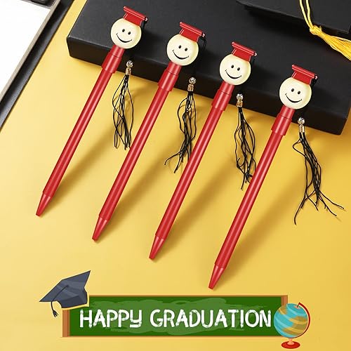 Miniatura 4 de Pajean 30 bolígrafos de punta de graduación con borlas, cara feliz, punta redonda, bolígrafo de punta redonda de 0.028 in, tinta de gel negro,