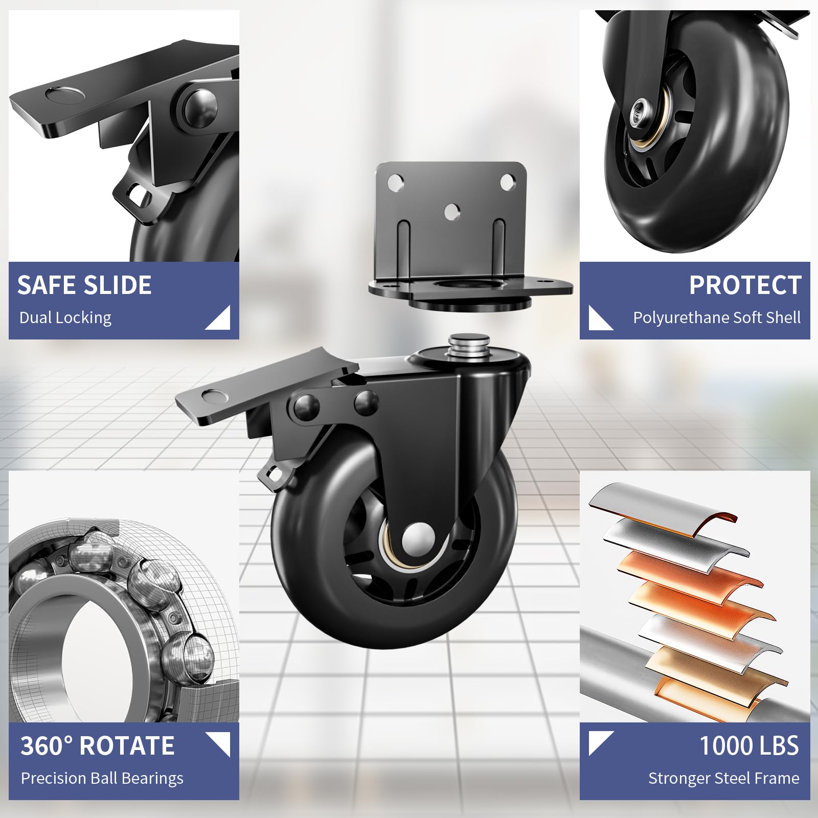 Heavy Duty Plate Casters - 1000 LBS Capacity -3 Heavy Duty Plate Casters - 1000 LBS Capacity -3
