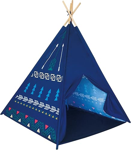 Vista 7 de POCO DIVO Apache - Tienda de campaña de tipi turquesa para niños, casa de juegos de interior, castillo de juguete para jugar al aire libre, tipi