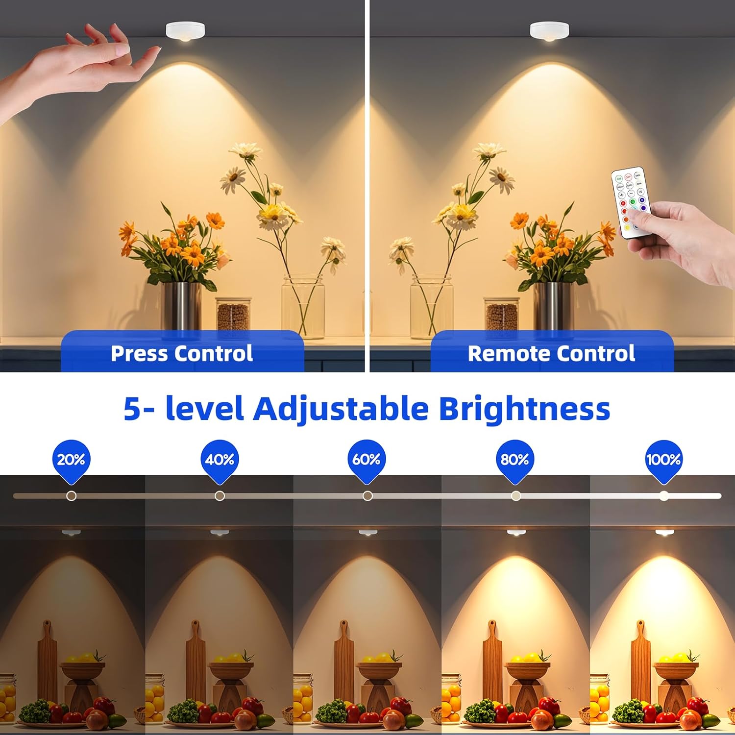 LED Puck Lights with Remote Control, 13 Colors Battery Operated Tap Lights, Dimmer& Timer Magnetic Under Cabinet Light, Wireless Stick on Light for Closet, Bedroom, Kitchen White 3Pcs