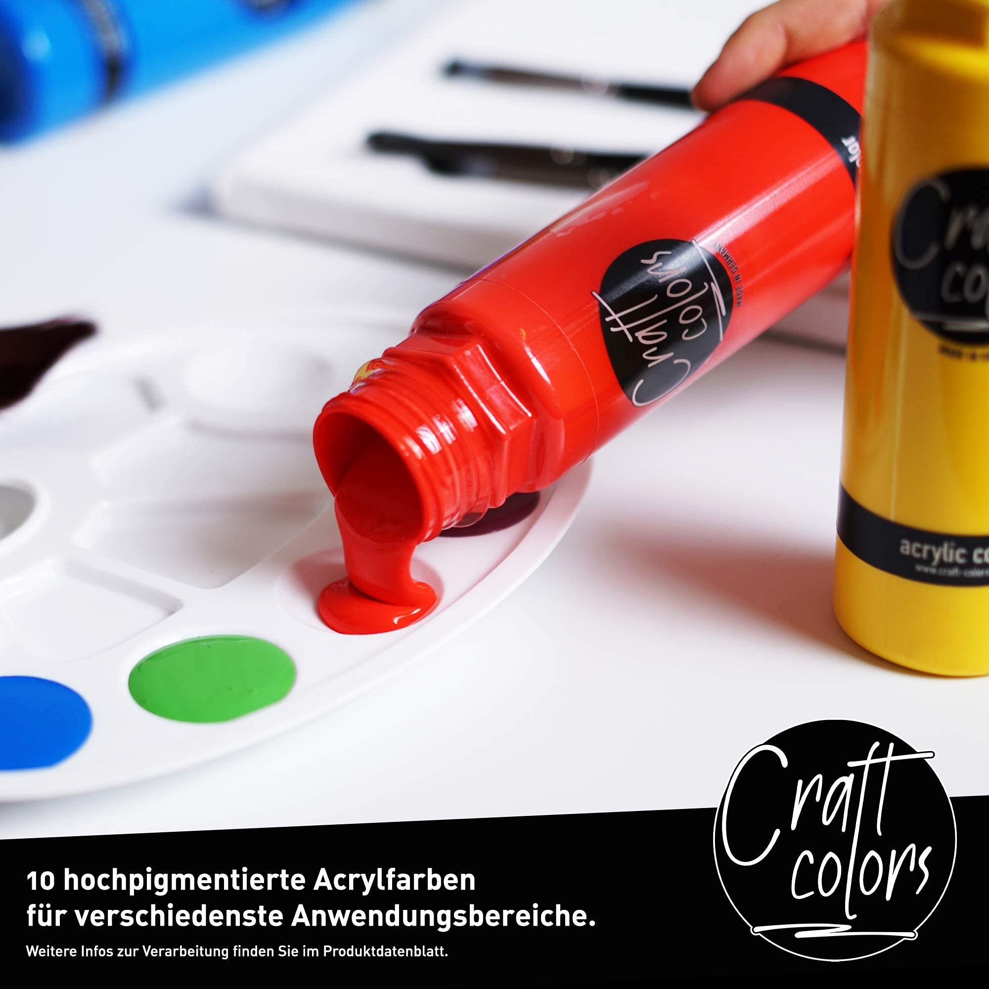 Craft colors® hochwertige Acrylfarben - Set 10 x 750ml (XL) deckende Malfarbe | Made in Germany | geeignet für Acryl Pouring | schnell trocknend | hohe Pigmentierung