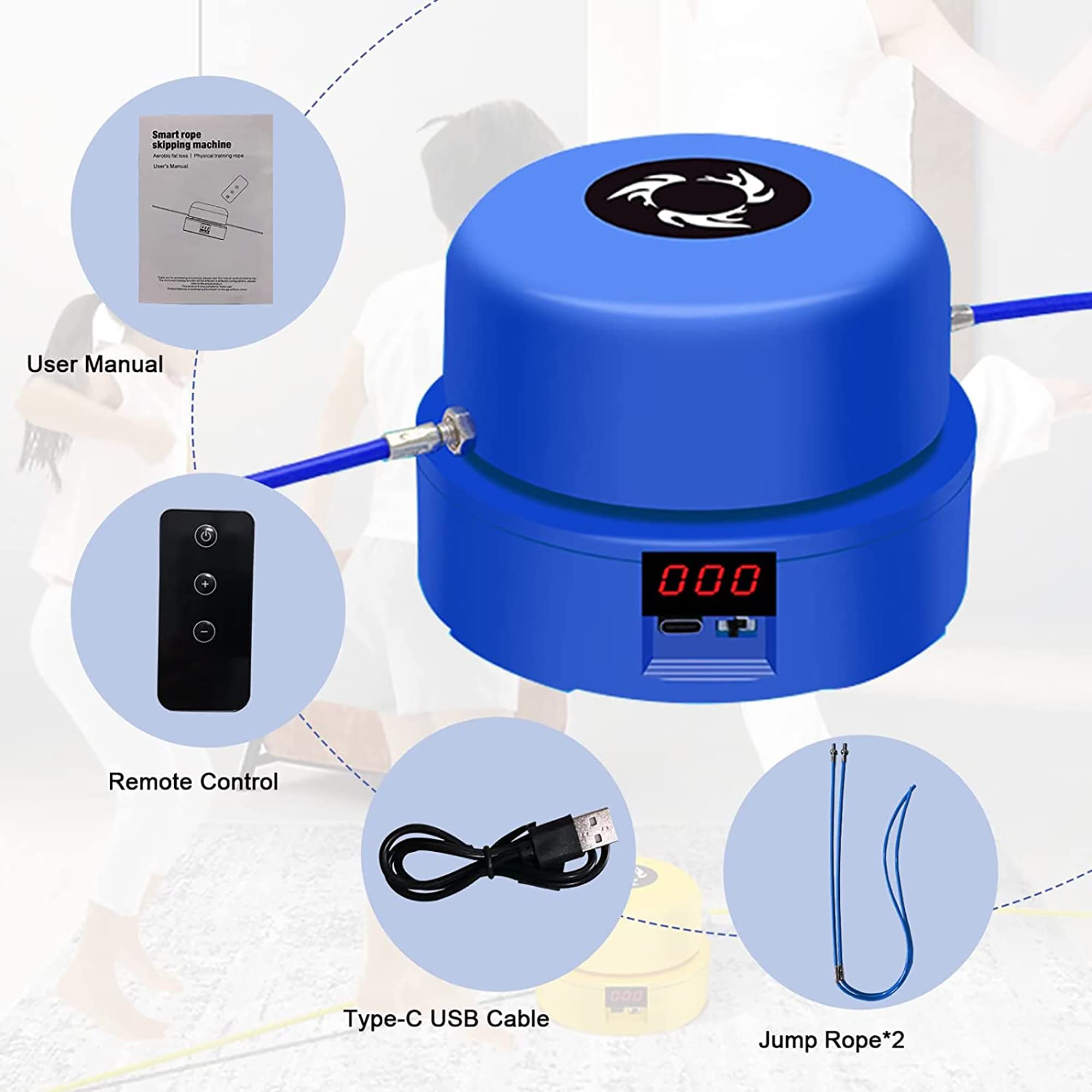 Smart Jump Rope Machine - Corda elettronica per saltare per donne, uomini, ragazzi e ragazze, regolabile con telecomando, 10 impostazioni di velocità, contatore di salti, ricaricabile