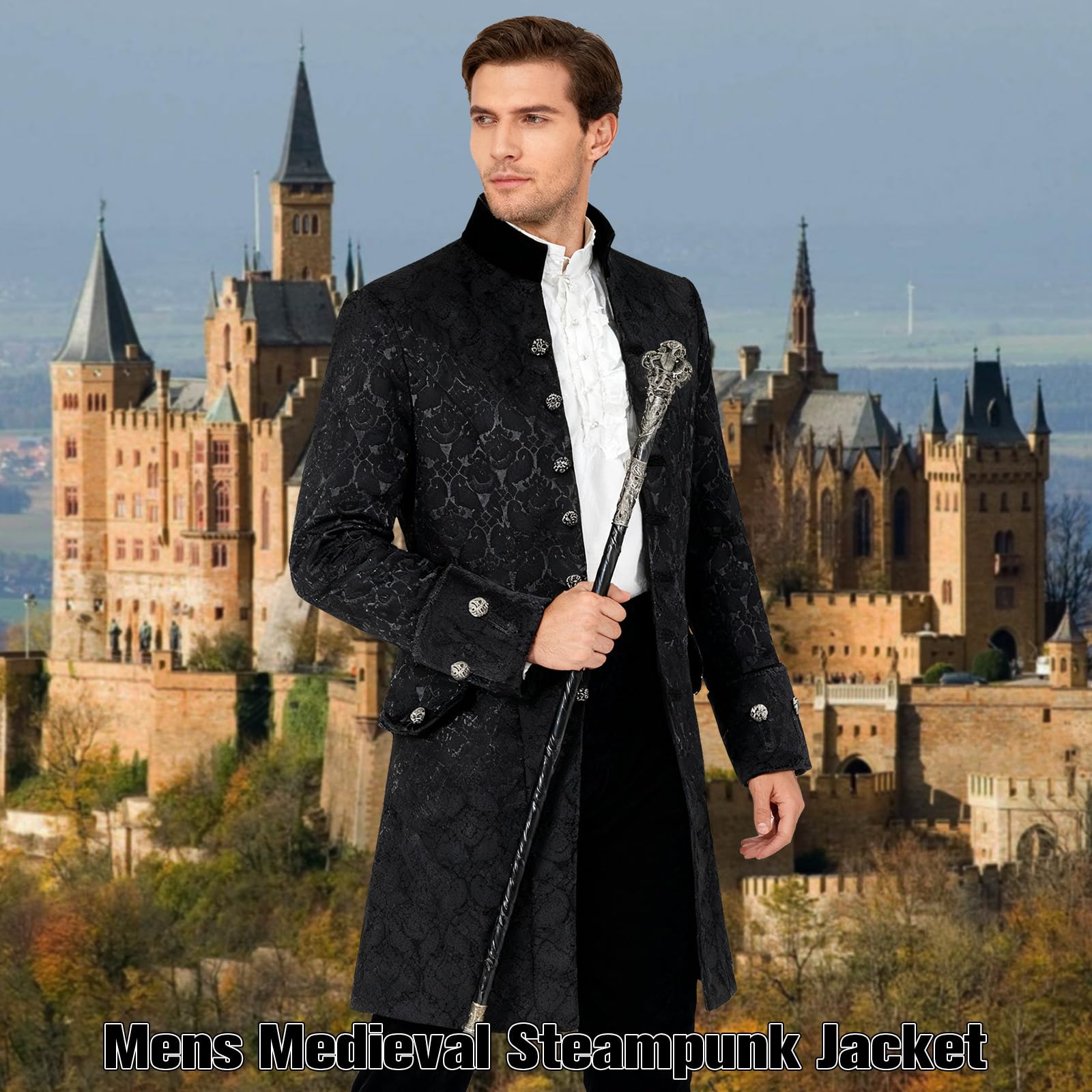 Crubelon Veste longue victorienne gothique steampunk vintage pour homme, costume de cosplay pour Halloween, représentation théâtrale
