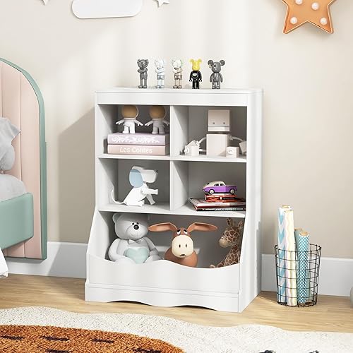 Miniatura 8 de HONEY JOY Organizador de almacenamiento de juguetes para niños con estantería, armario de almacenamiento de organización de 4 compartimentos con