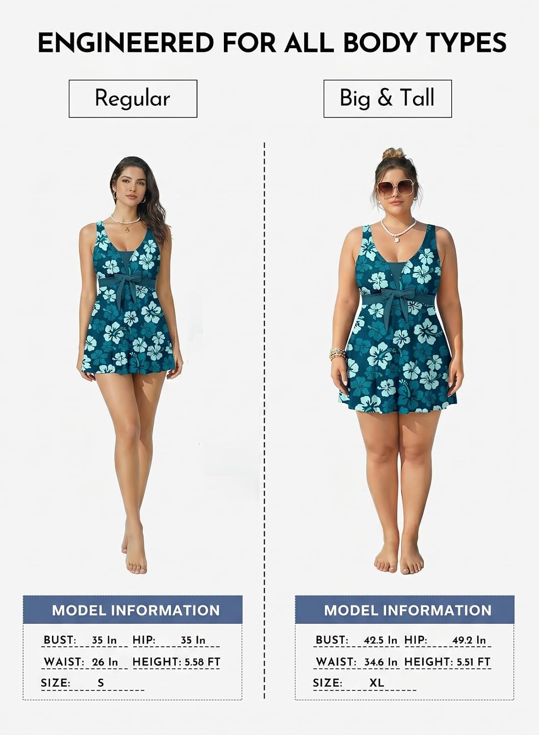 Aleumdr Women Printed Two Piece Tankini Swimsuits Tummy Control Swim Dress High Waisted Boyshort with Pockets