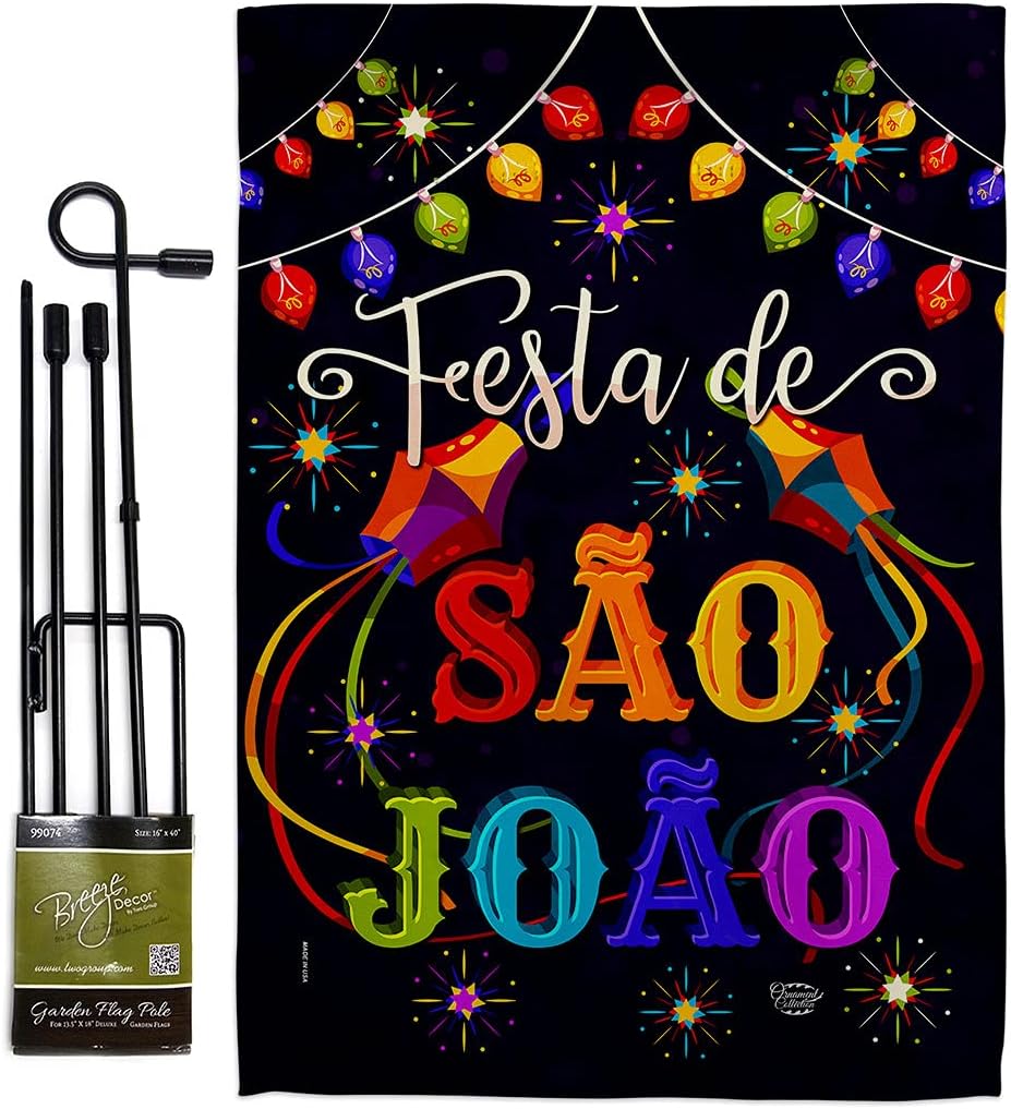de São João Garden Flag Set with Stand Celebration Junina Brazilian Festivals Festas Occasion June Party House Decoration Banner Small Yard Gift Double-Sided, Made in USA