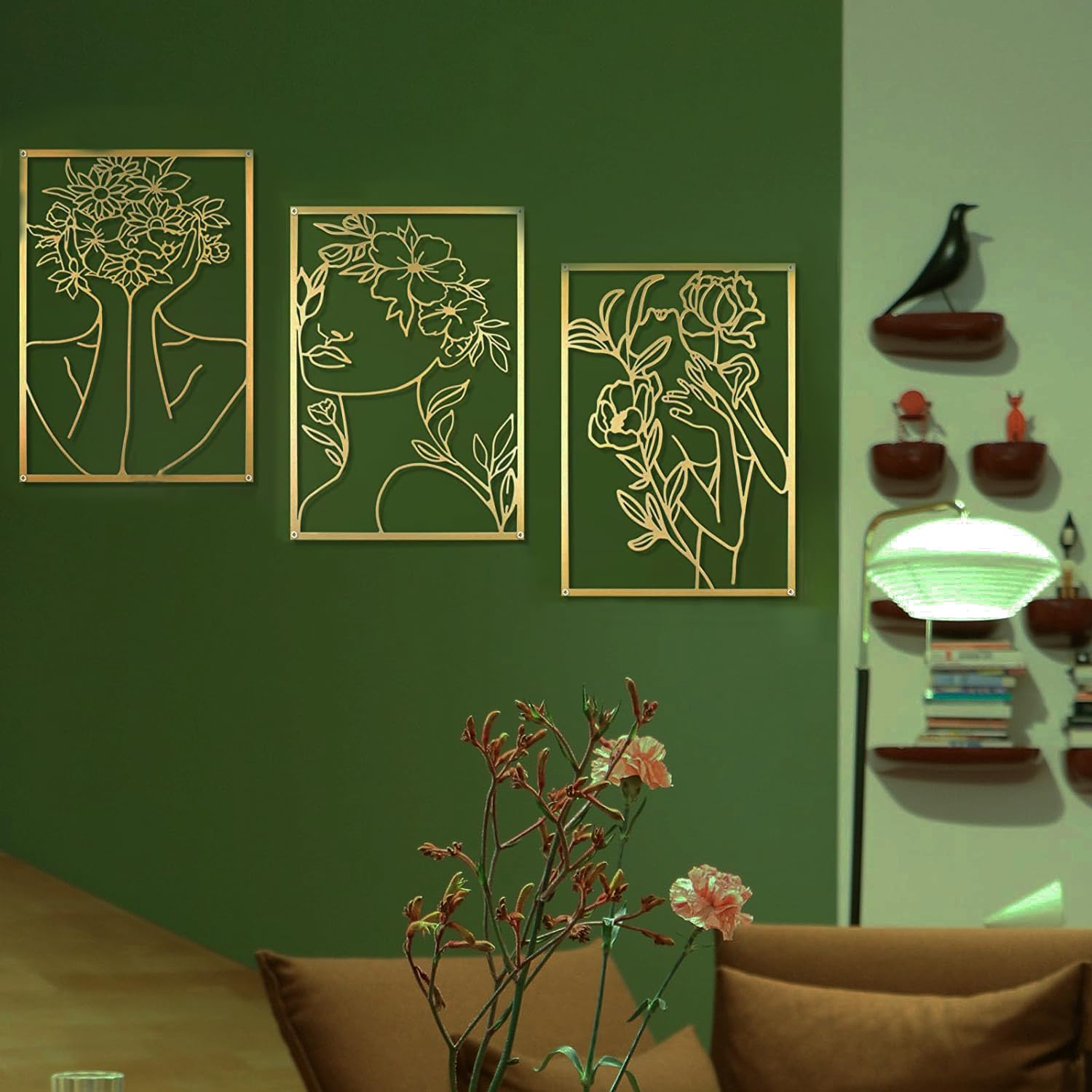 Huspox Decorazione Da Parete Minimalista In Metallo - Set Da 3 Pezzi Con Motivi Femminili - Oro Per Soggiorno E Camera Da Letto - 2