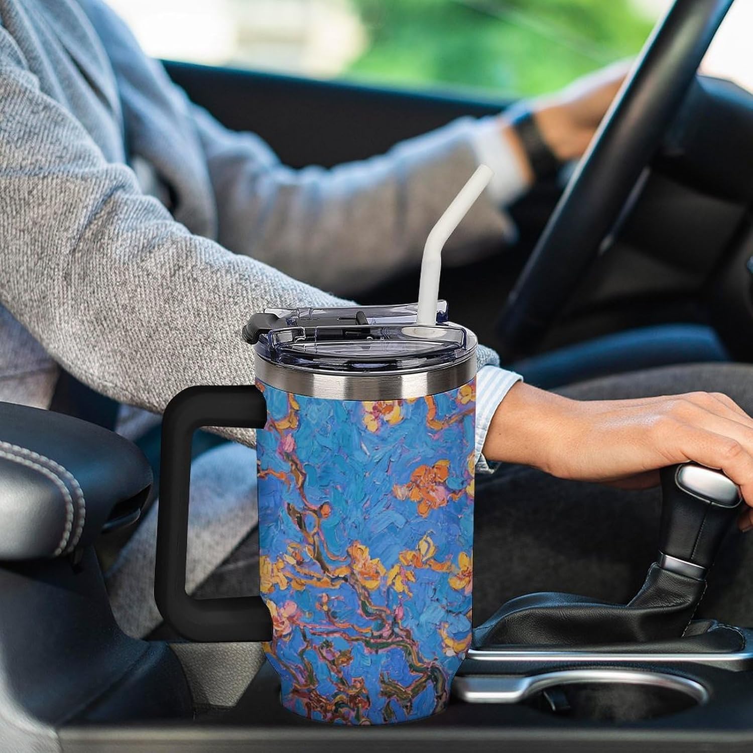 40 Oz Tumbler with Straw And Lid Small Peach Flowers Insulated Travel Coffee Mug Stainless Steel Water Bottle Vacuum Insulated Tumblers for Sport Work Car Travel Weekends