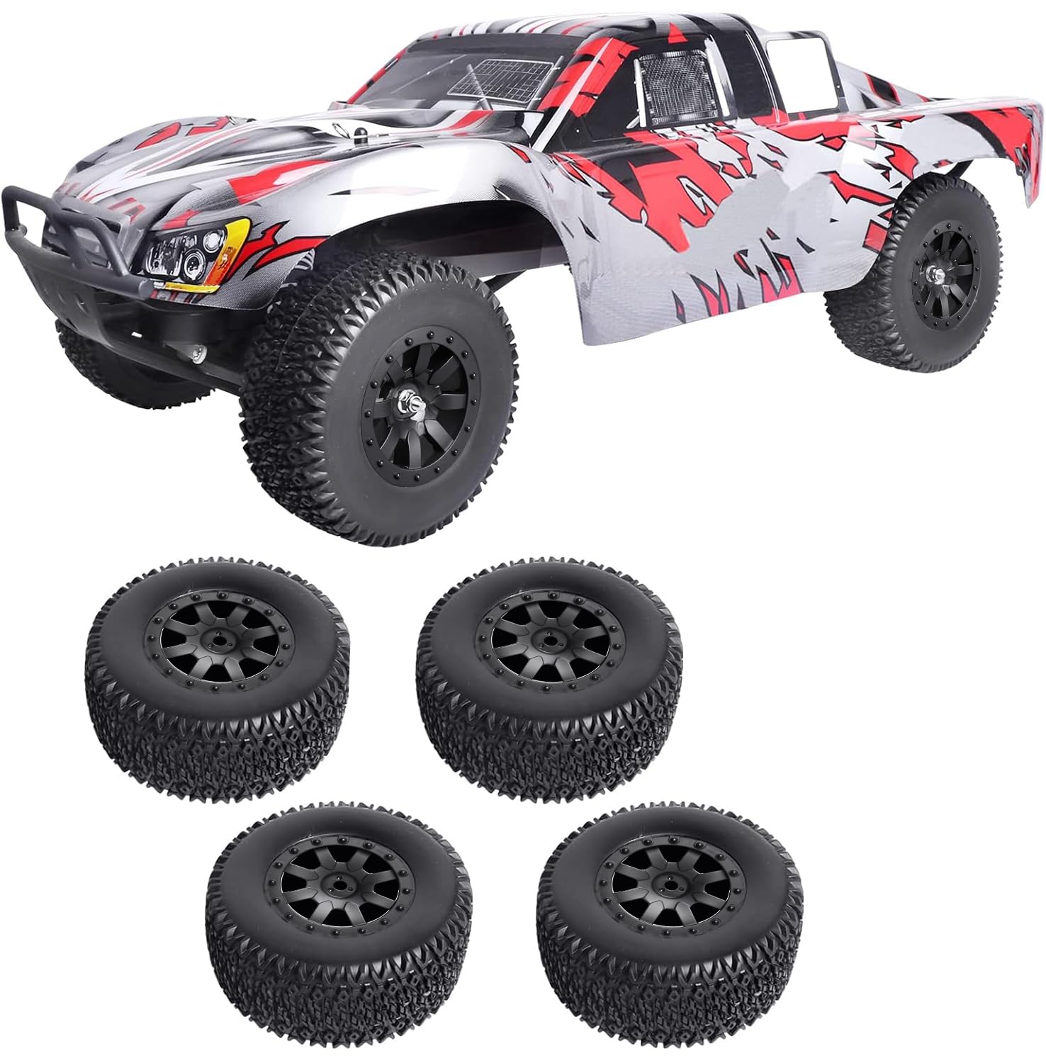 1/10 Neumáticos y ruedas de camión de campo corto para Traxxas HSP Tamiya HPI Kyosho Losi Redcat Racing RC Modelo Coche, juego de 4 (estilo B)