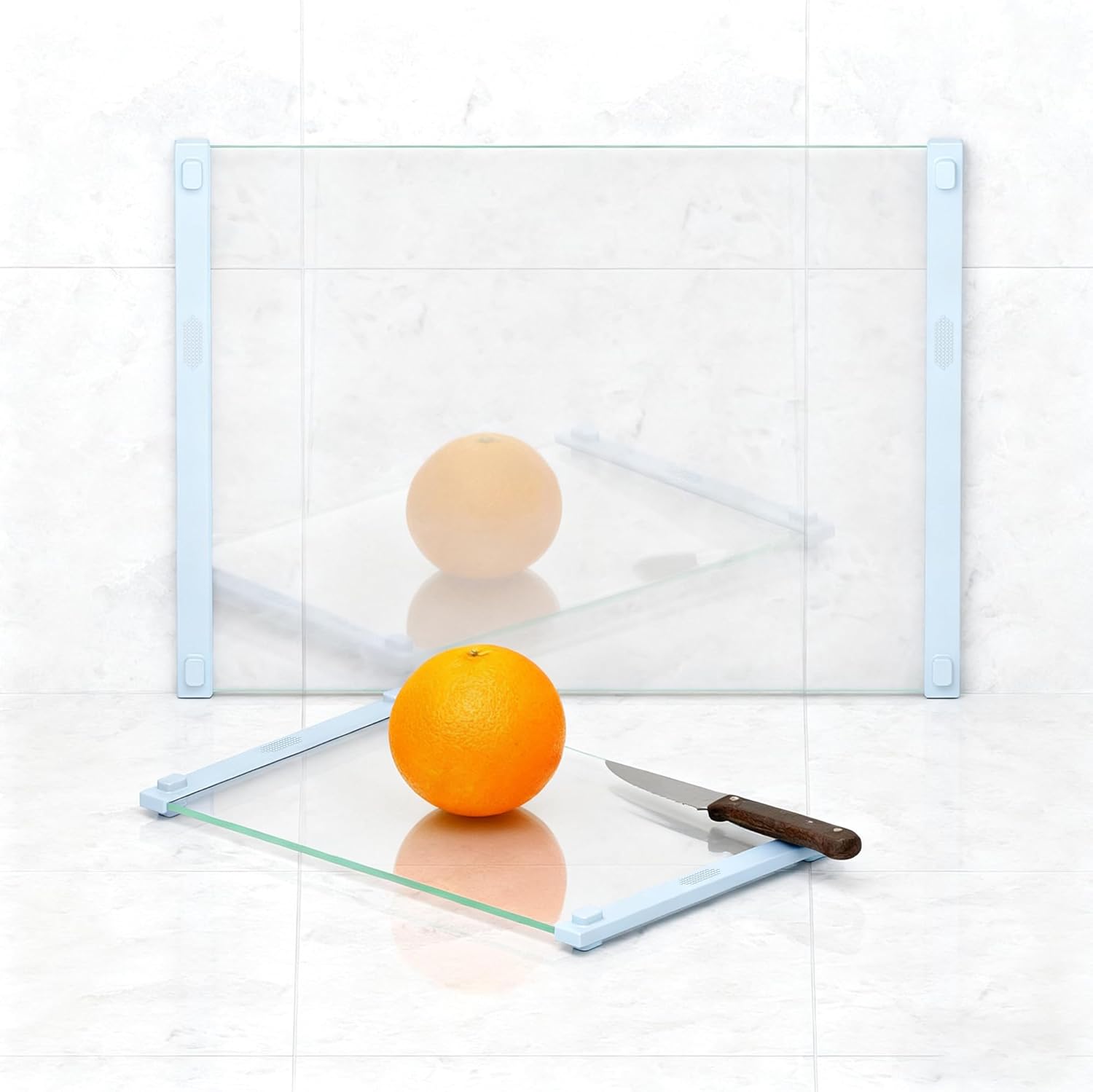 Tempered Glass Cutting Board for Kitchen with Non Slip Silicone Edges,Double Sided,Non Toxic Glass Chopping Board,Heat-Resistant,Easy to Clean(Blue 12x16" & 12x8" 2 Pcs) Blue-A