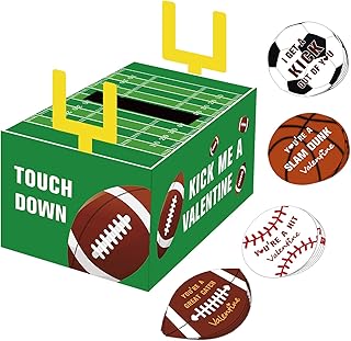 Valentines Boxes for Kids - Football Valentine Day Cards for Classroom Exchange Boys Girls School Class Party Favors(1 Mailbox, 24 Valentine Cards)