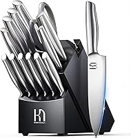 KnifeSaga Premium 14-Pc Knife Block Set: Razor-Sharp High-Carbon Steel Chef Knives, Acacia Wood Block & Built-in Sharpener