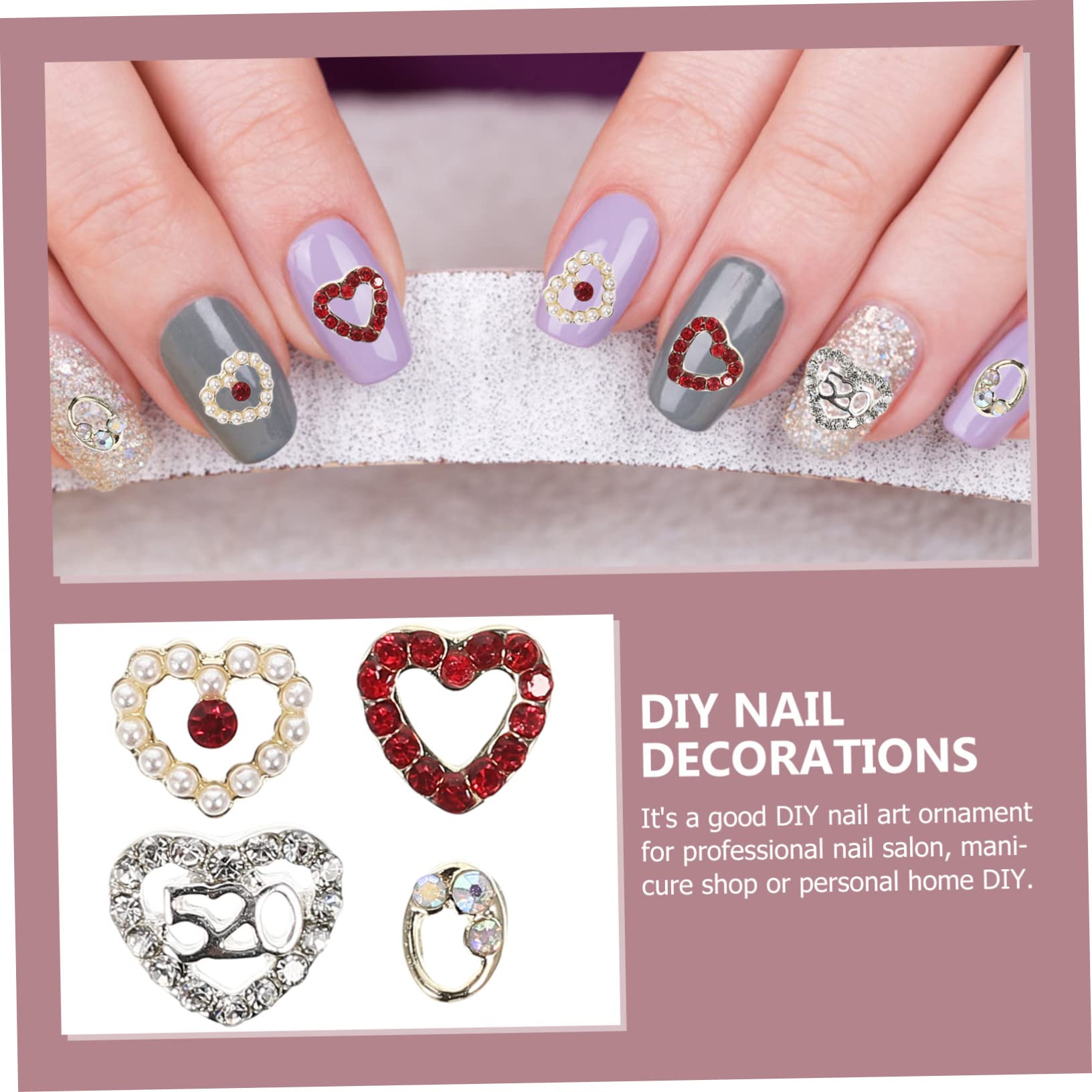 ABOOFAN 120pezzi Ciondoli Per Unghie Forma Di Cuore Decorazioni Per Nail Art Strass Per Feste e Regali Di