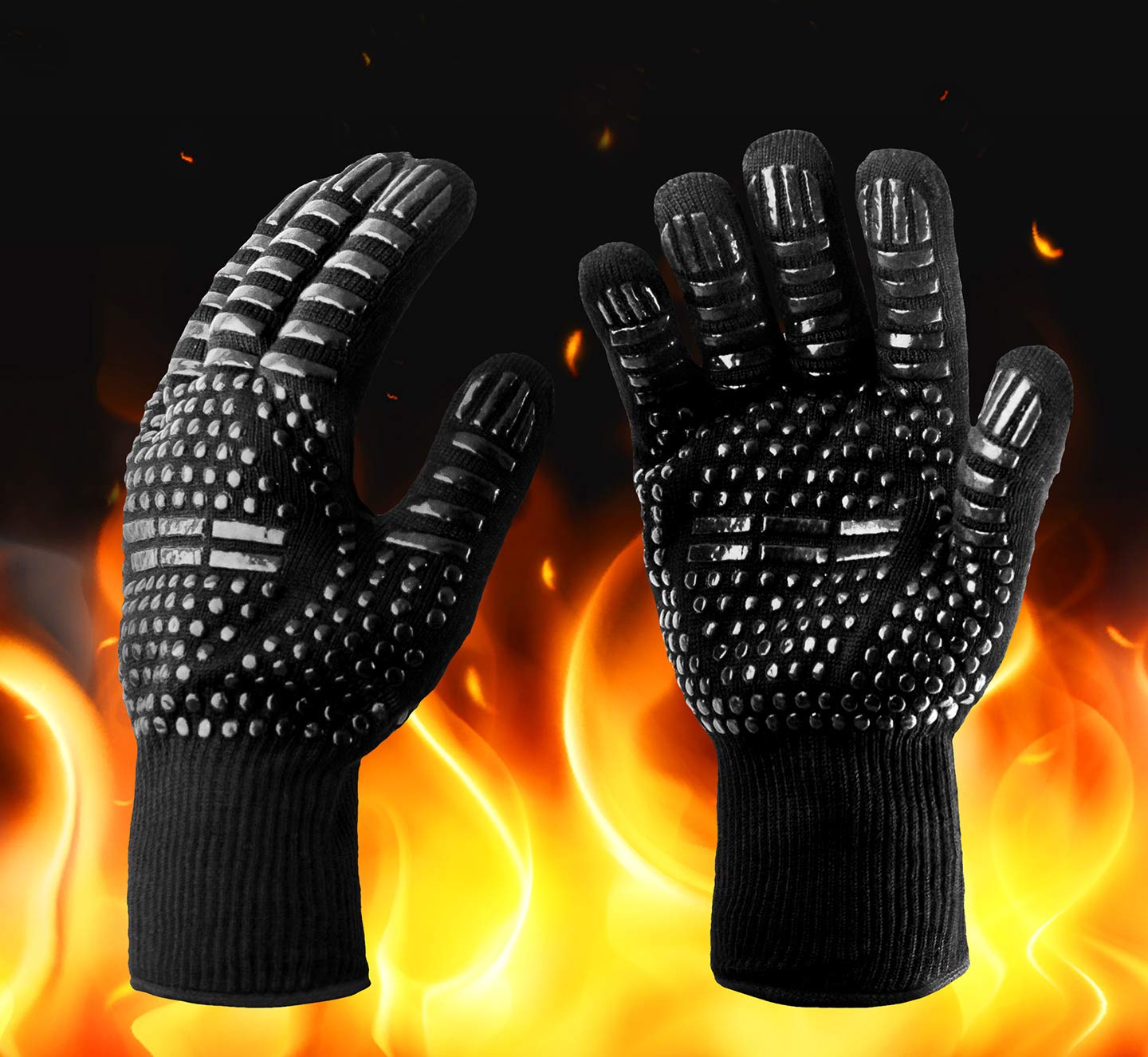 Precorn Men's Black/White Bbq Grill Gloves Universal Size Heat Resistant Up To 800 °C Oven Gloves Cooking Gloves