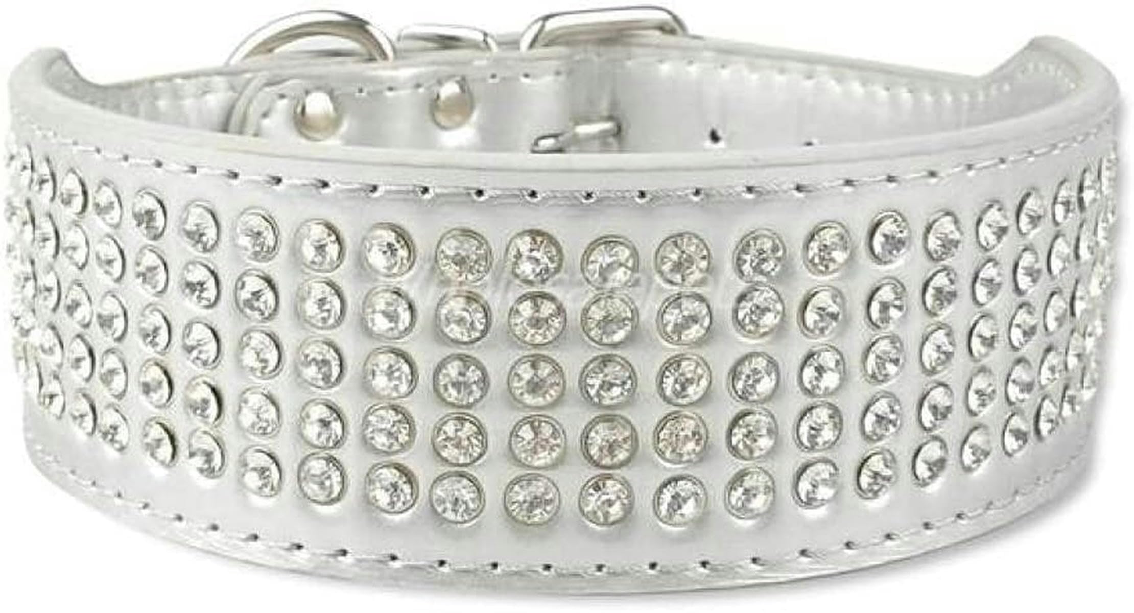 Collari per cani in pelle con strass, borchiati di CRYSTAL, per animali domestici, 2 pollici di larghezza, per cani di taglia media e grande, rosa, XL-argento-M