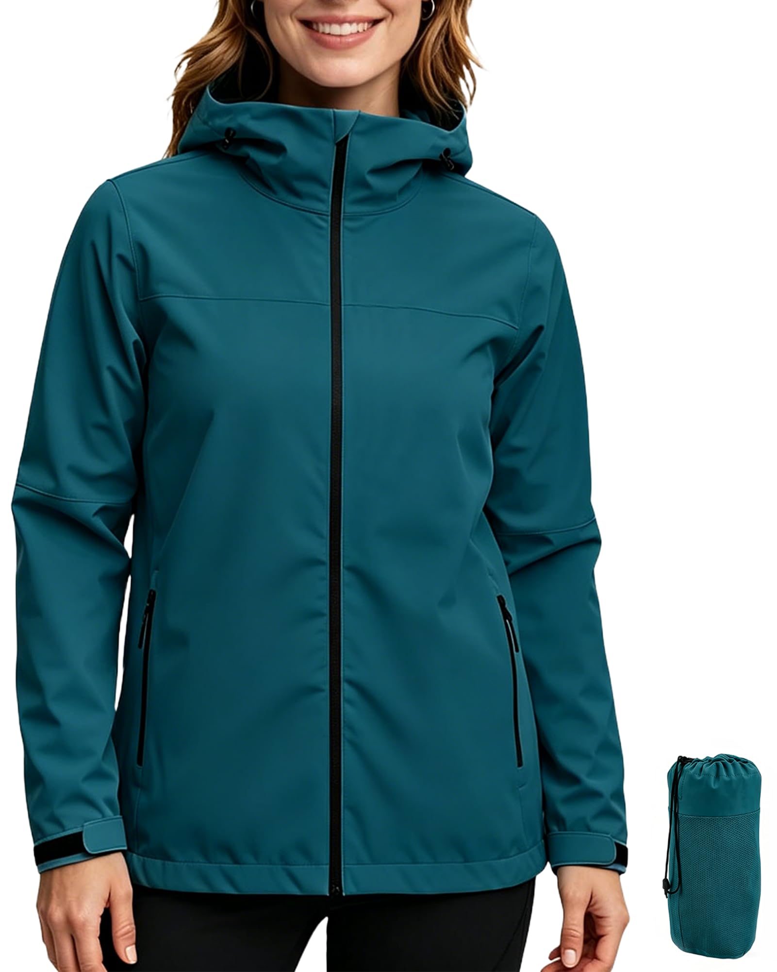 ACCNUO Regenjacke Damen Wasserdicht Atmungsaktiv Regenanzug Freizeitjacke Kapuze Regenjacke Geeignet für Wandern Bergsteigen Angeln und Jagen