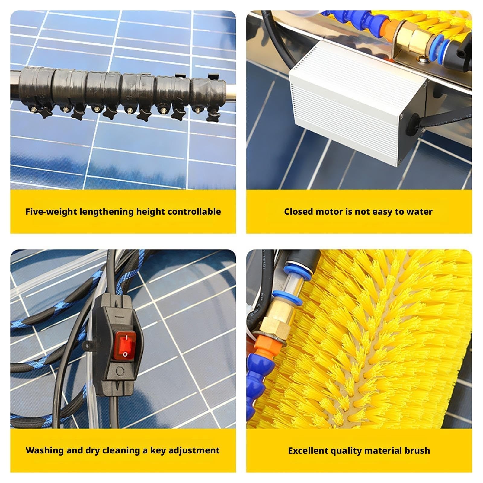 Robot eléctrico de Limpieza de Paneles solares con pértiga telescópica y Cepillo de Agua para un Mantenimiento eficiente de módulos solares y Ventanas Exteriores.