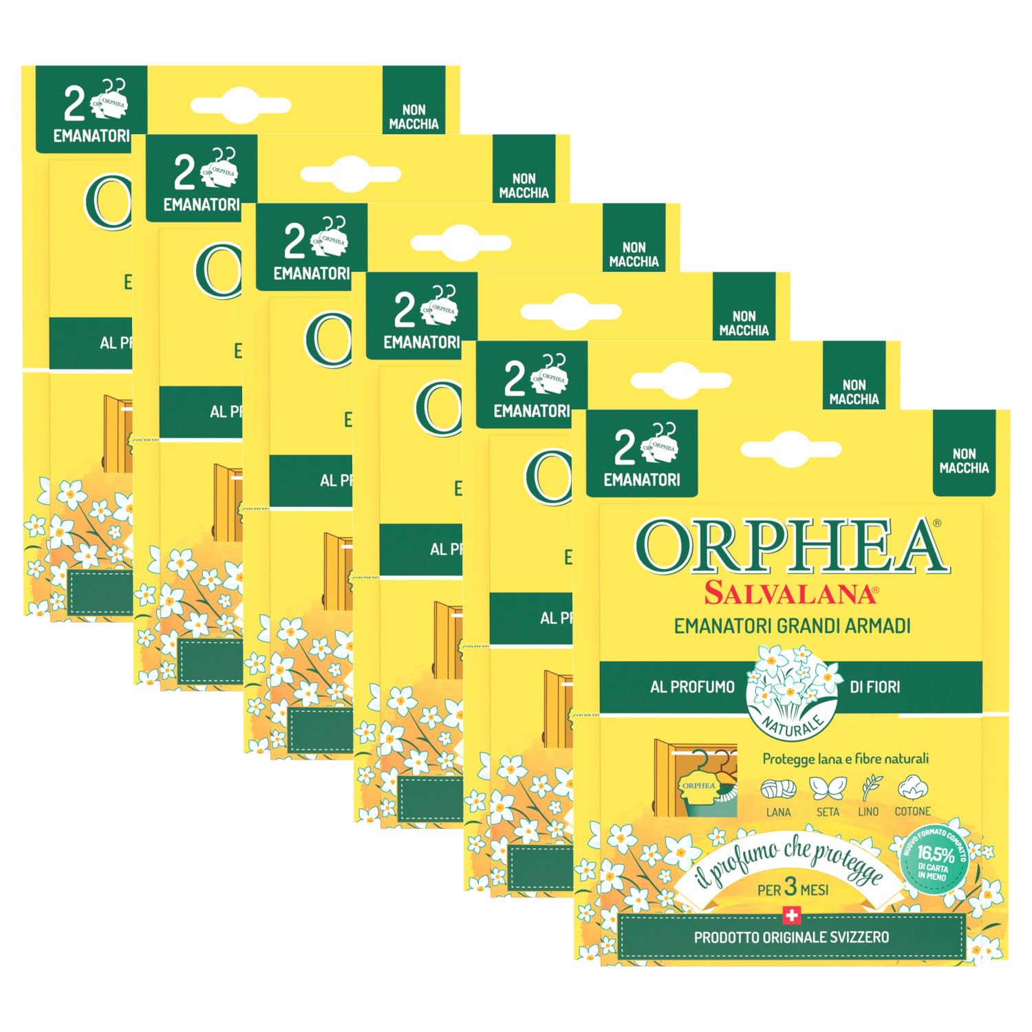 Orphea Salvalana, große Schränke, schützt Wolle und Kleidung die ganze Saison, wirkt für 3 Monate, Duft von Blumen, 6 Packungen mit je 2 Stück