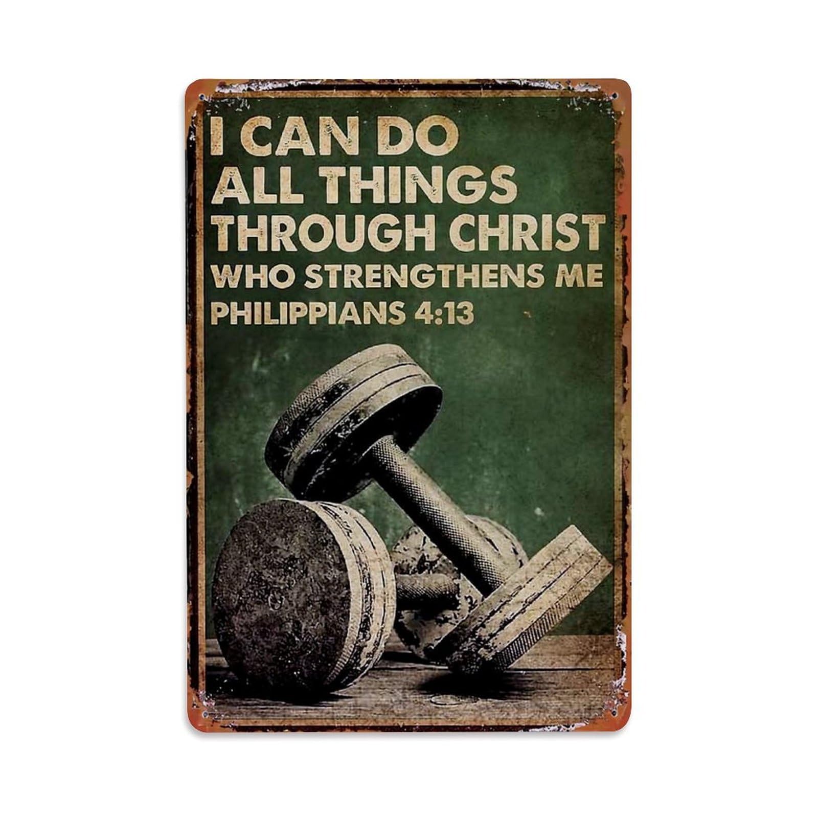Jdfenggu Vintage Inspirational Bible Verse Dumbbell Design Retro Metal Tin Sign, Metal Poster For Bar, Home, Man Cave, Kitchen, Laundry Room Art Decor 8X12 Inch