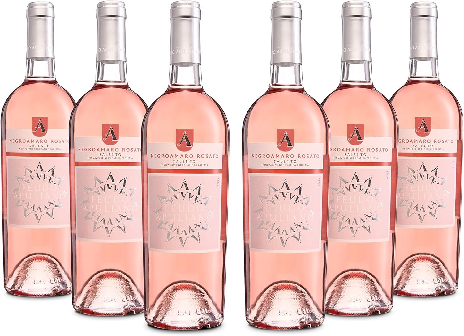 Feudo Apuliano Negroamaro Rosato Salento IGP, Rosé mit Frischem Geschmack mit Noten von Zitrusfrüchten im Abgang und einem Fruchtigen Bouquet, 12,5 % Vol., Karton mit 6 Flaschen mit jeweils 750 ml