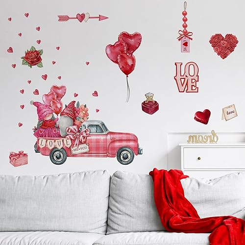 Calcomanías de pared con diseño de gnomo rojo para camión calcomanías para ventana Día de San Valentín Amor corazón decoración del hogar dormitorio